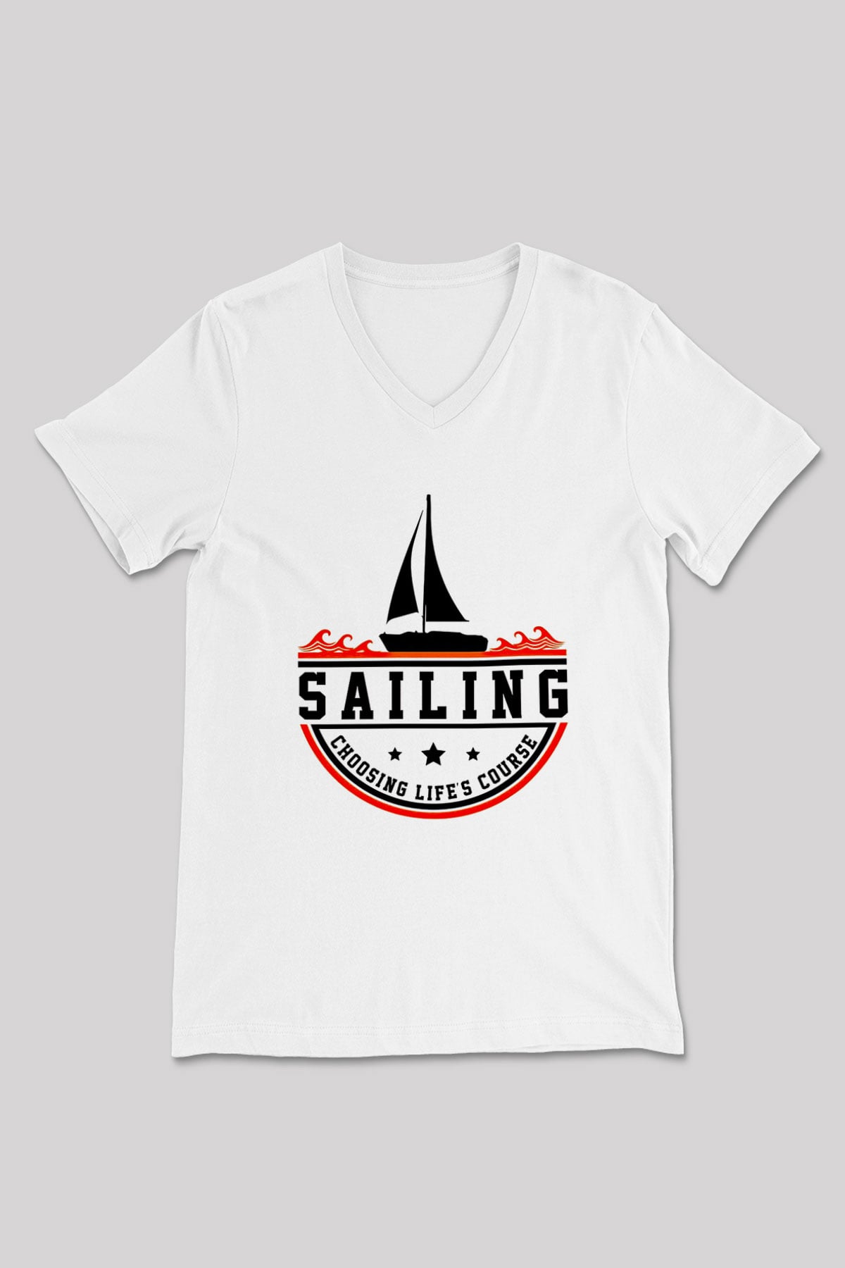 Yelken Baskılı Unisex V Yaka Tişört - Tshirt