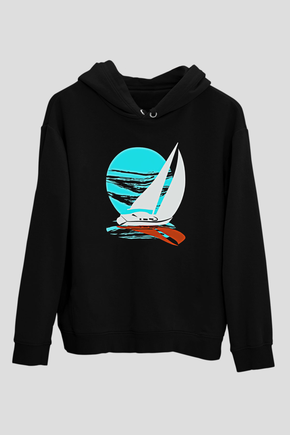 Yelken - Sail Baskılı Unisex Siyah Kapüşonlu Sweatshirt