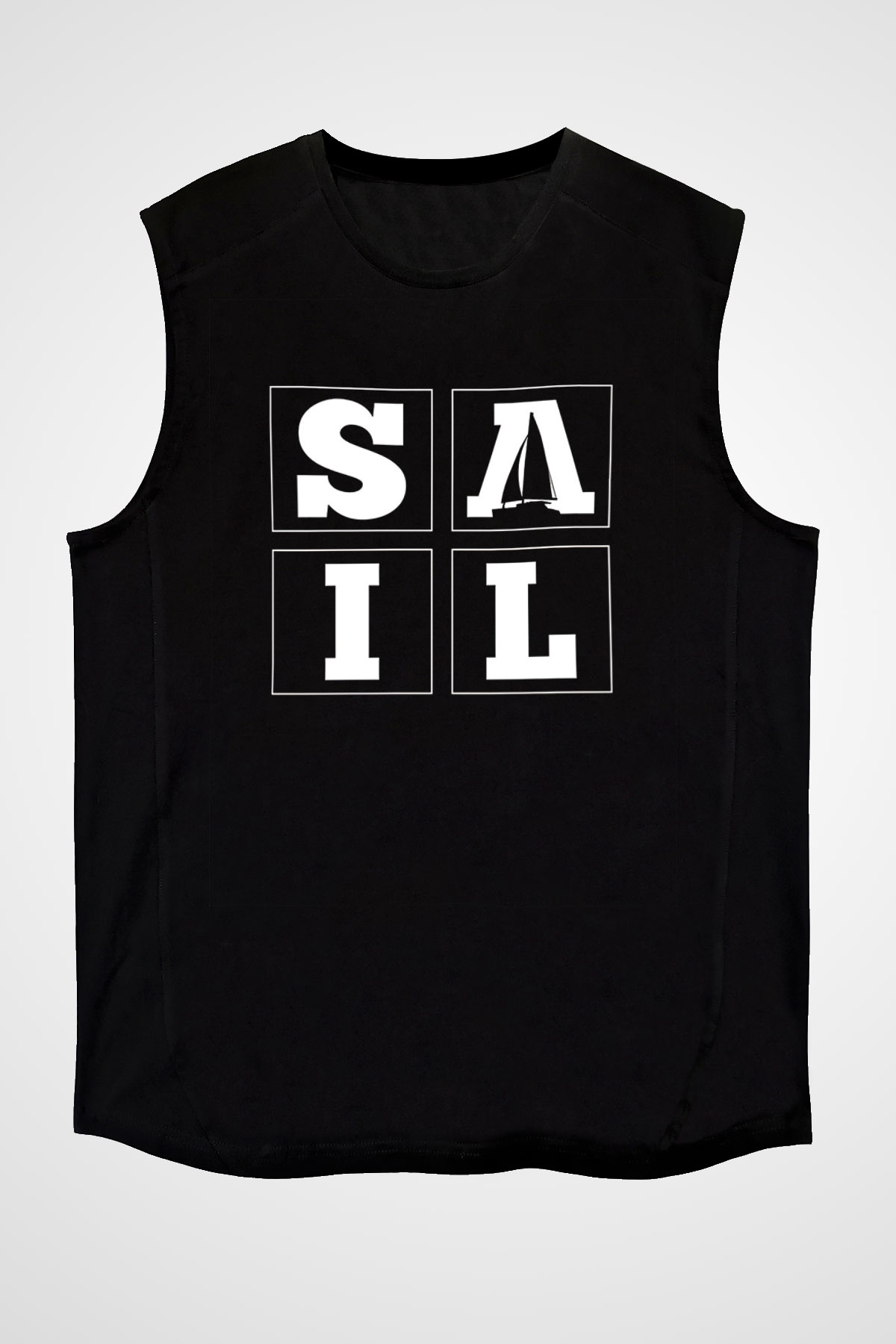 Yelken - Sail Baskılı Unisex Siyah Kolsuz Tişört