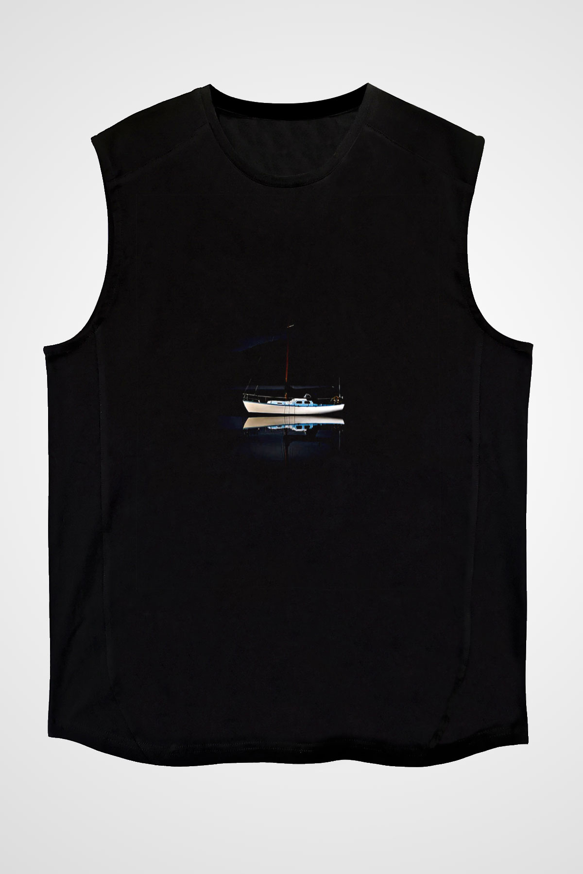 Yelken - Sail Baskılı Unisex Siyah Kolsuz Tişört