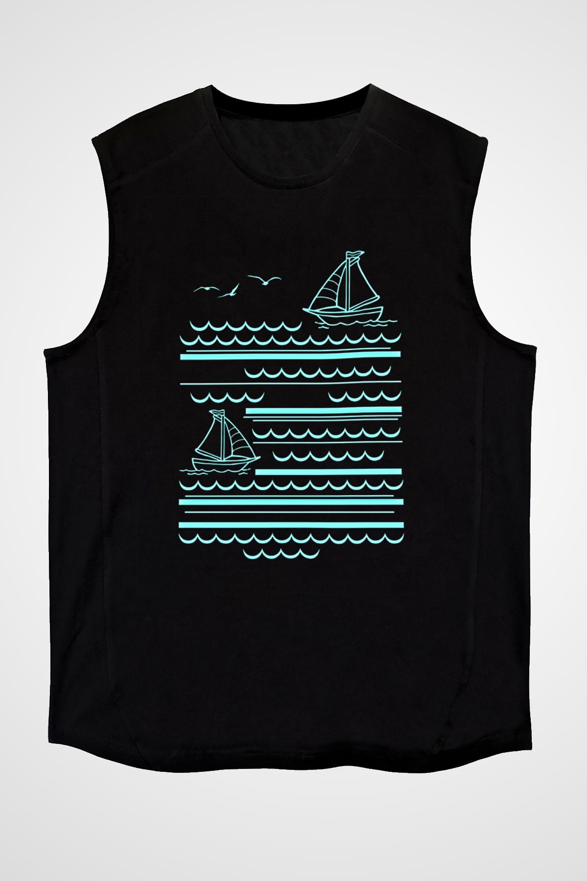 Yelken - Sail Baskılı Unisex Siyah Kolsuz Tişört