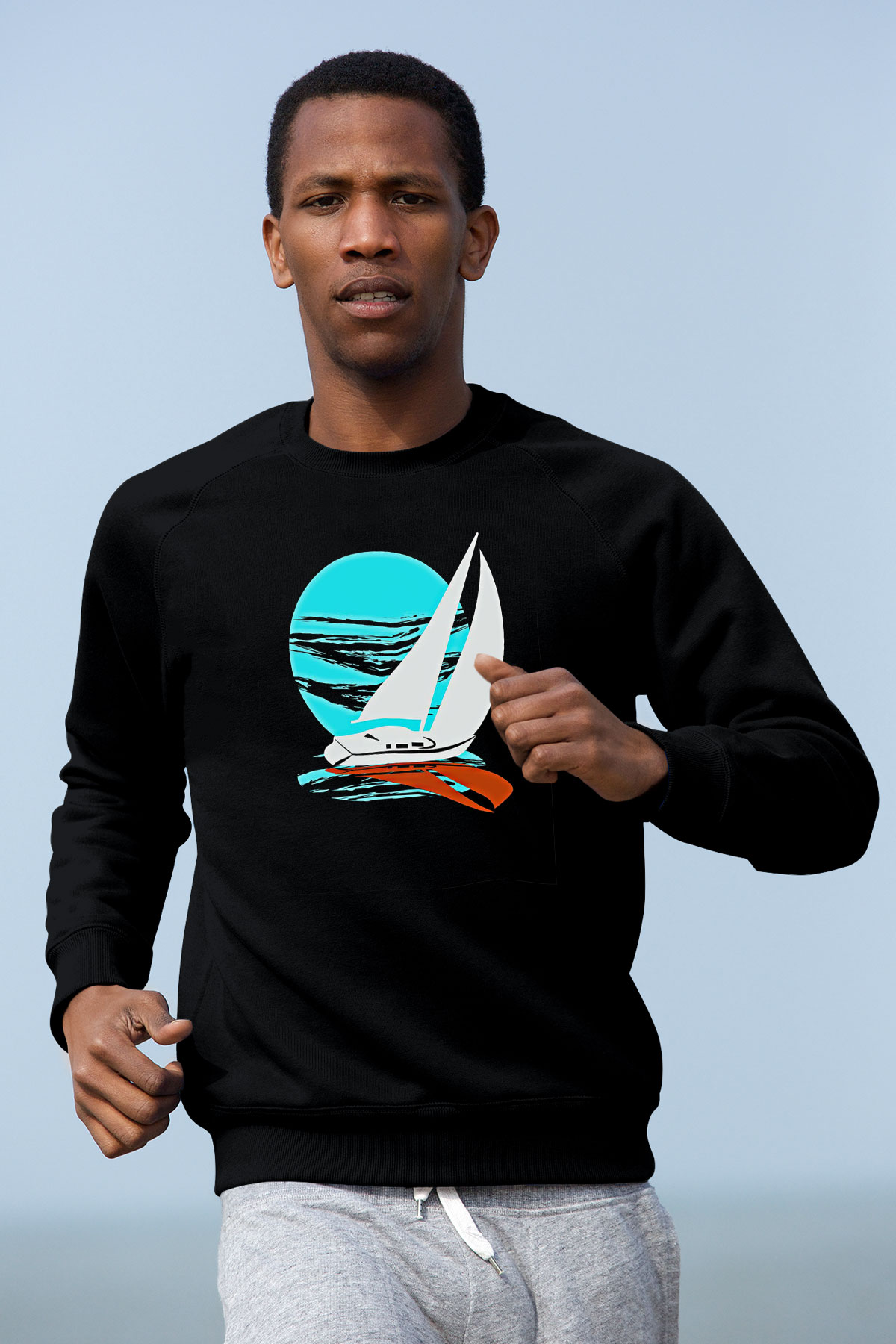Yelken - Sail Baskılı Unisex Siyah Sweatshirt