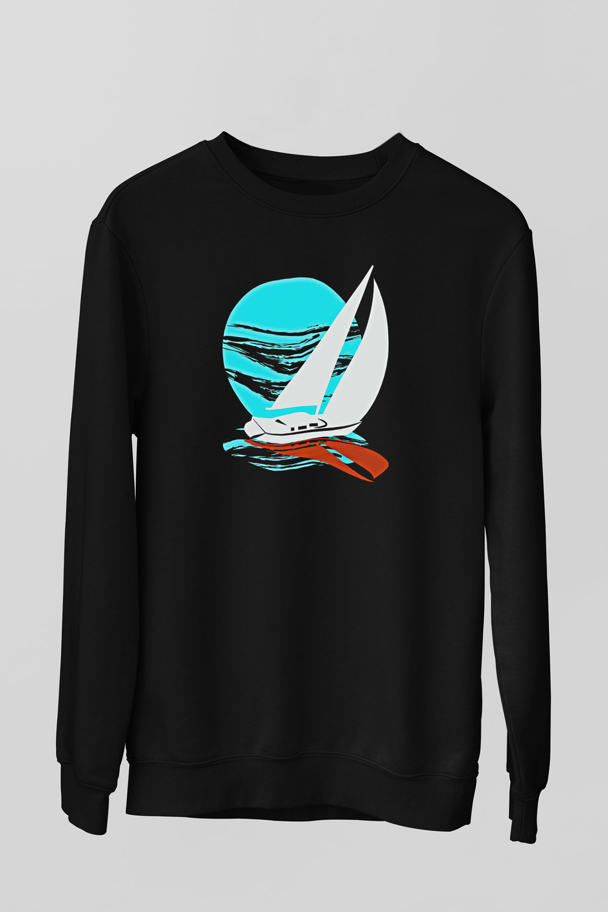 Yelken - Sail Baskılı Unisex Siyah Sweatshirt