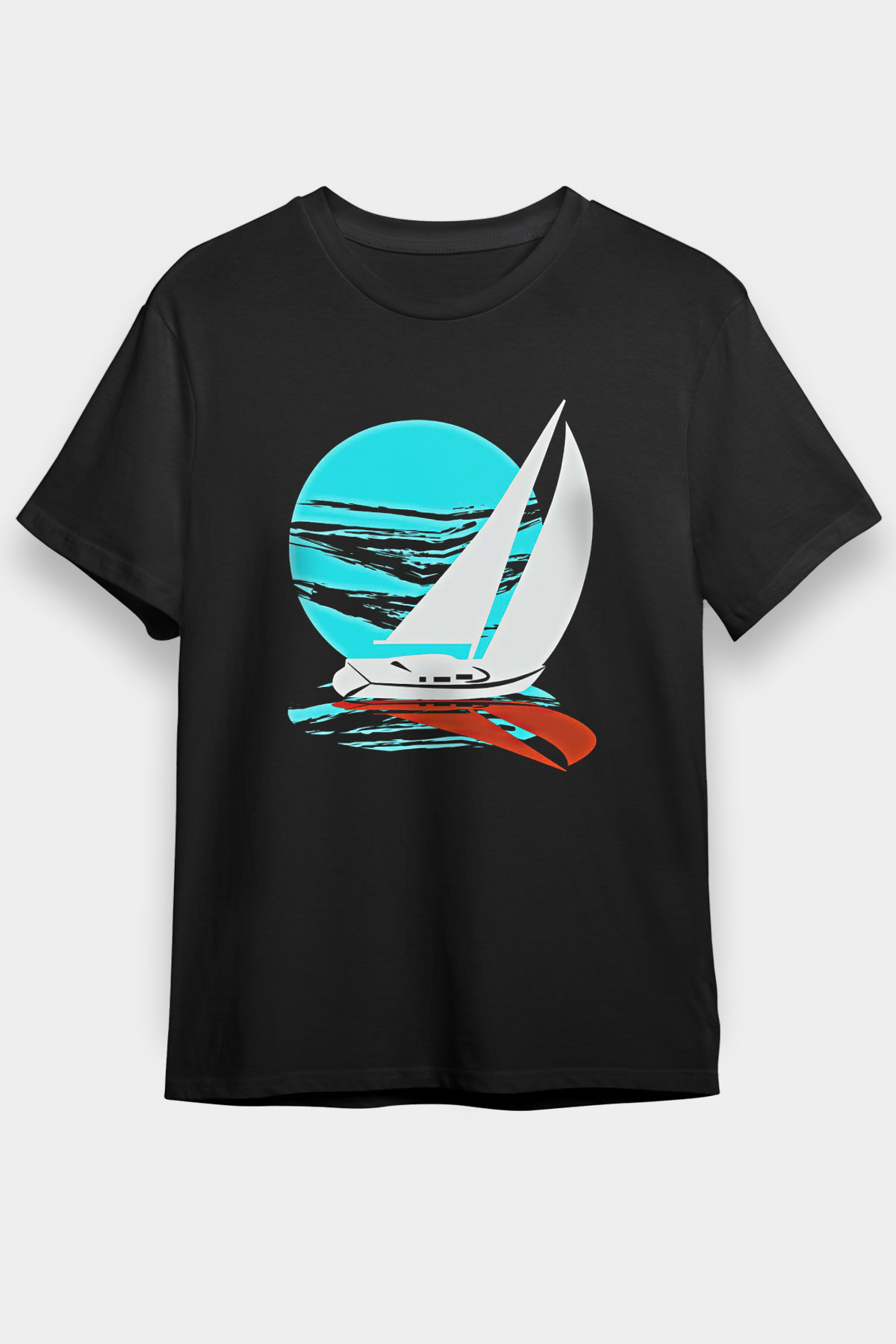 Yelken - Sail Baskılı Unisex Siyah Tişört - Tshirt
