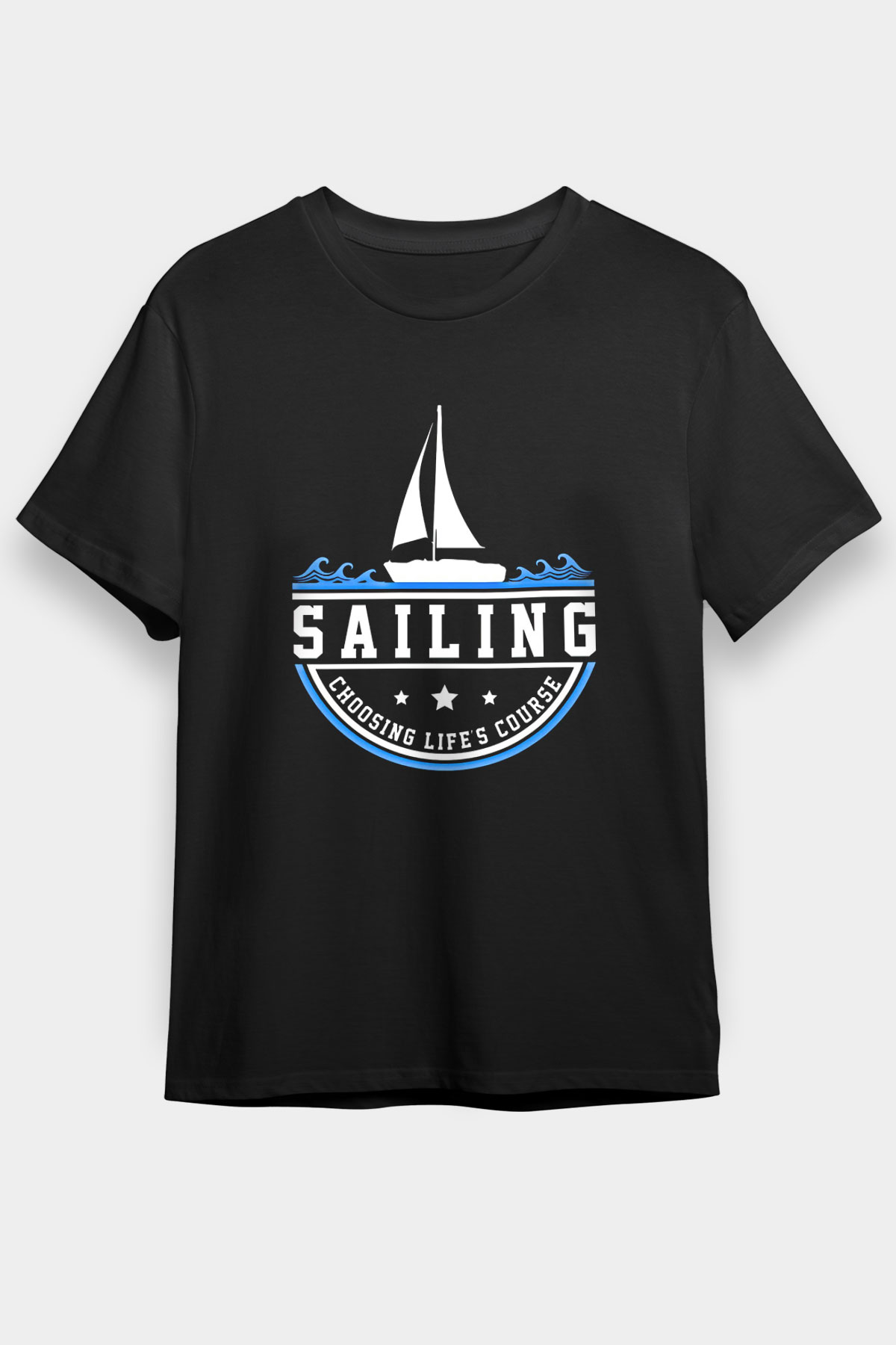 Yelken - Sail Baskılı Unisex Siyah Tişört - Tshirt