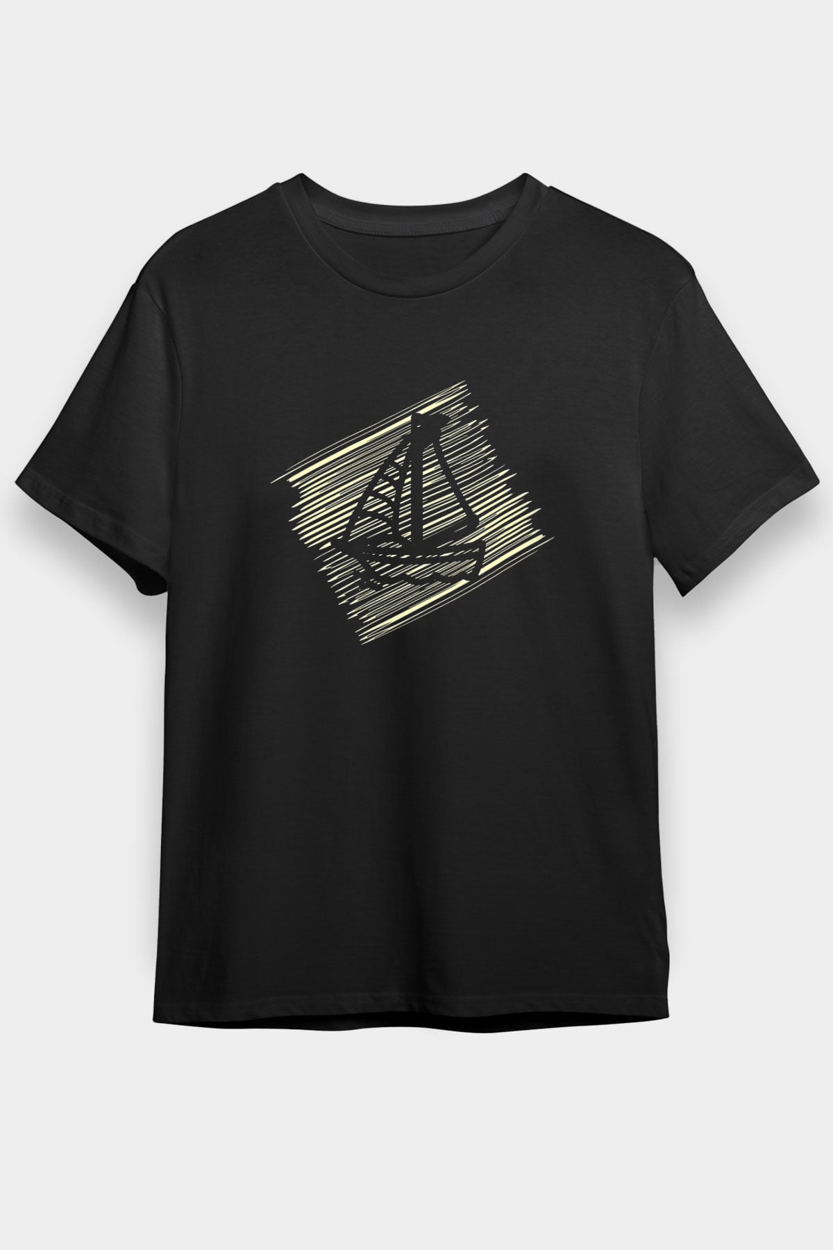 Yelken - Sail Baskılı Unisex Siyah Tişört - Tshirt