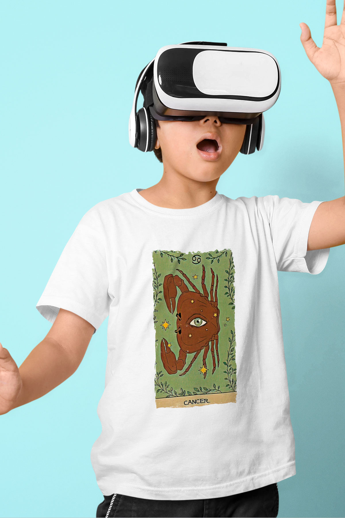 Yengeç Burcu Baskılı Beyaz Unisex Beyaz Çocuk Tişört - Tshirt