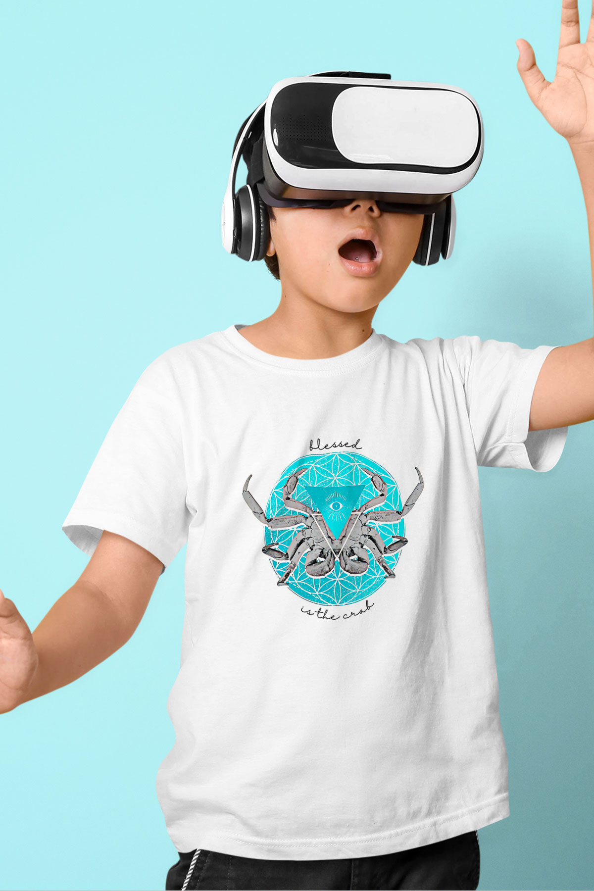 Yengeç Burcu Baskılı Beyaz Unisex Beyaz Çocuk Tişört - Tshirt
