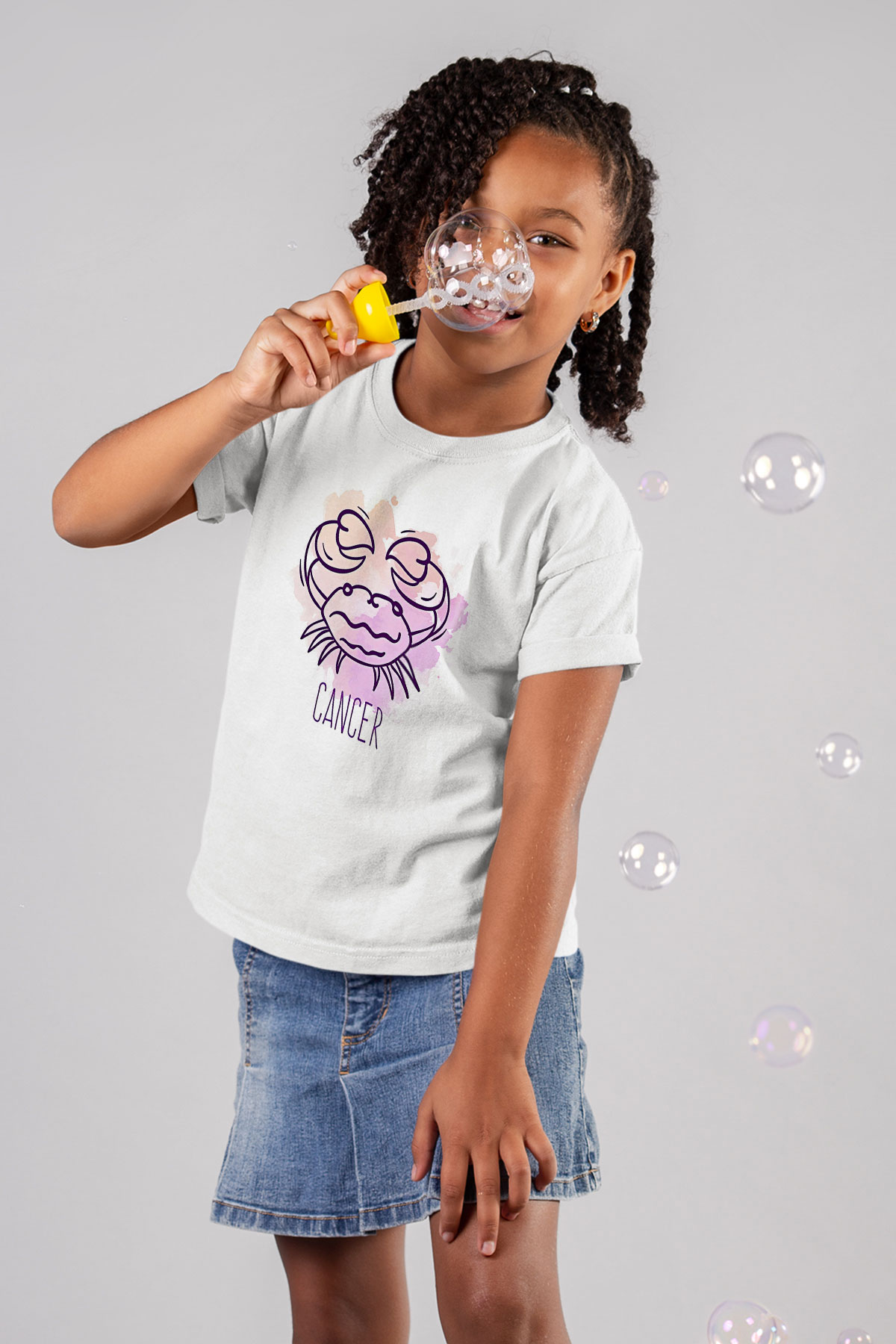 Yengeç Burcu Baskılı Beyaz Unisex Beyaz Çocuk Tişört - Tshirt