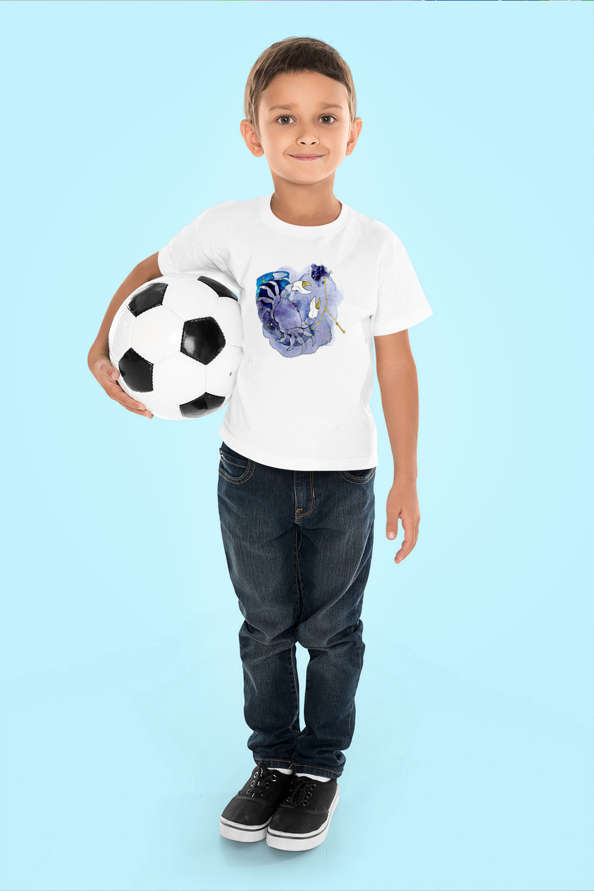 Yengeç Burcu Baskılı Beyaz Unisex Beyaz Çocuk Tişört - Tshirt