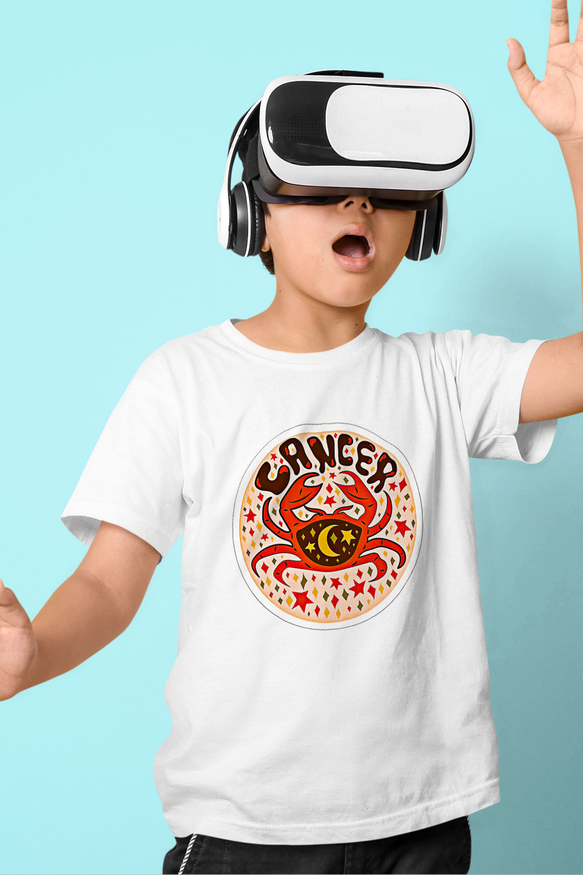Yengeç Burcu Baskılı Beyaz Unisex Beyaz Çocuk Tişört - Tshirt