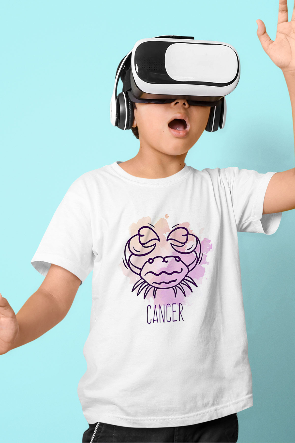 Yengeç Burcu Baskılı Beyaz Unisex Beyaz Çocuk Tişört - Tshirt
