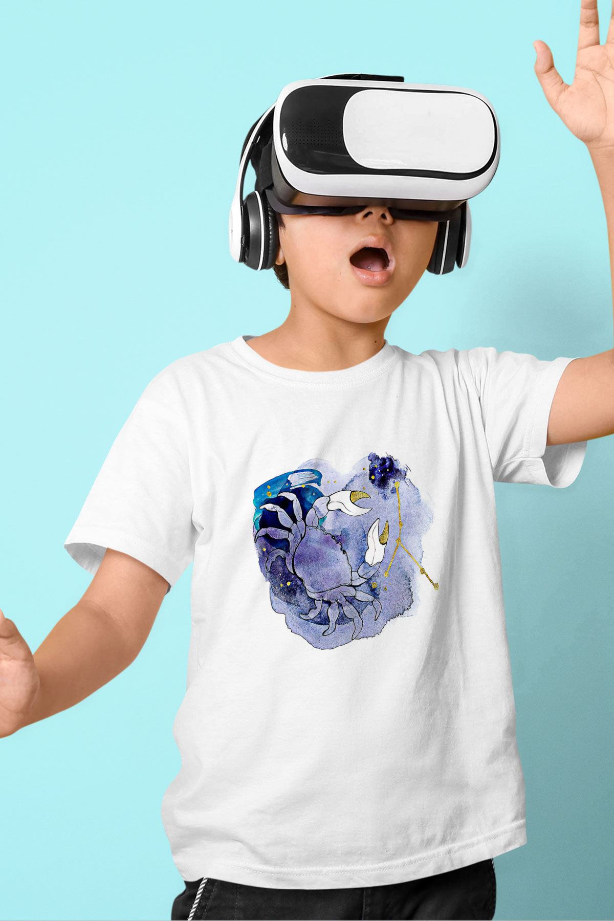 Yengeç Burcu Baskılı Beyaz Unisex Beyaz Çocuk Tişört - Tshirt