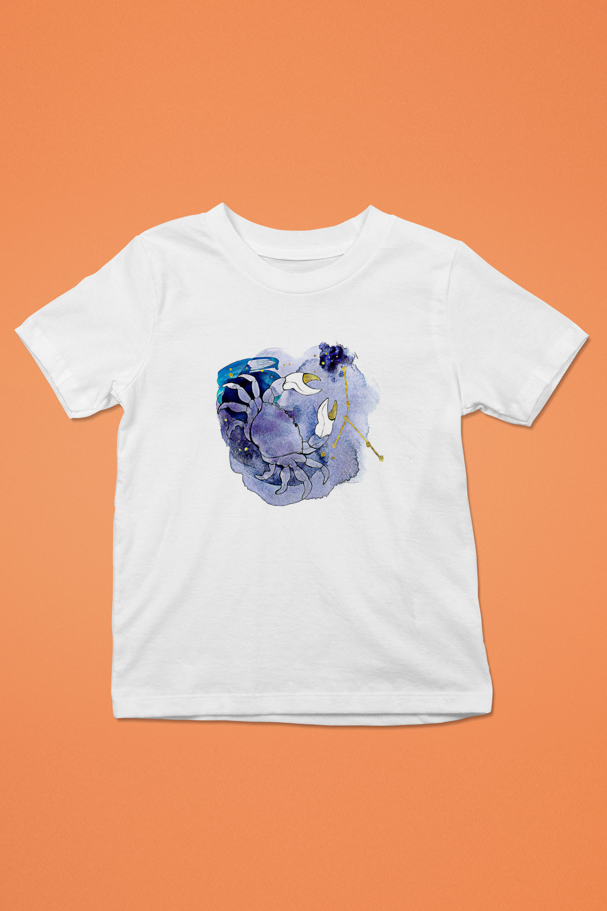 Yengeç Burcu Baskılı Beyaz Unisex Beyaz Çocuk Tişört - Tshirt