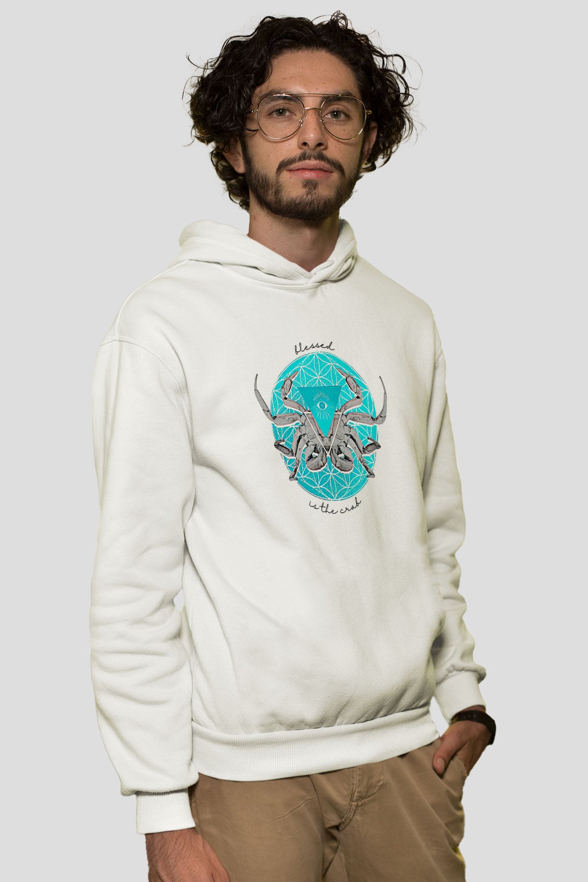 Yengeç Burcu Baskılı Beyaz Unisex Hoodie