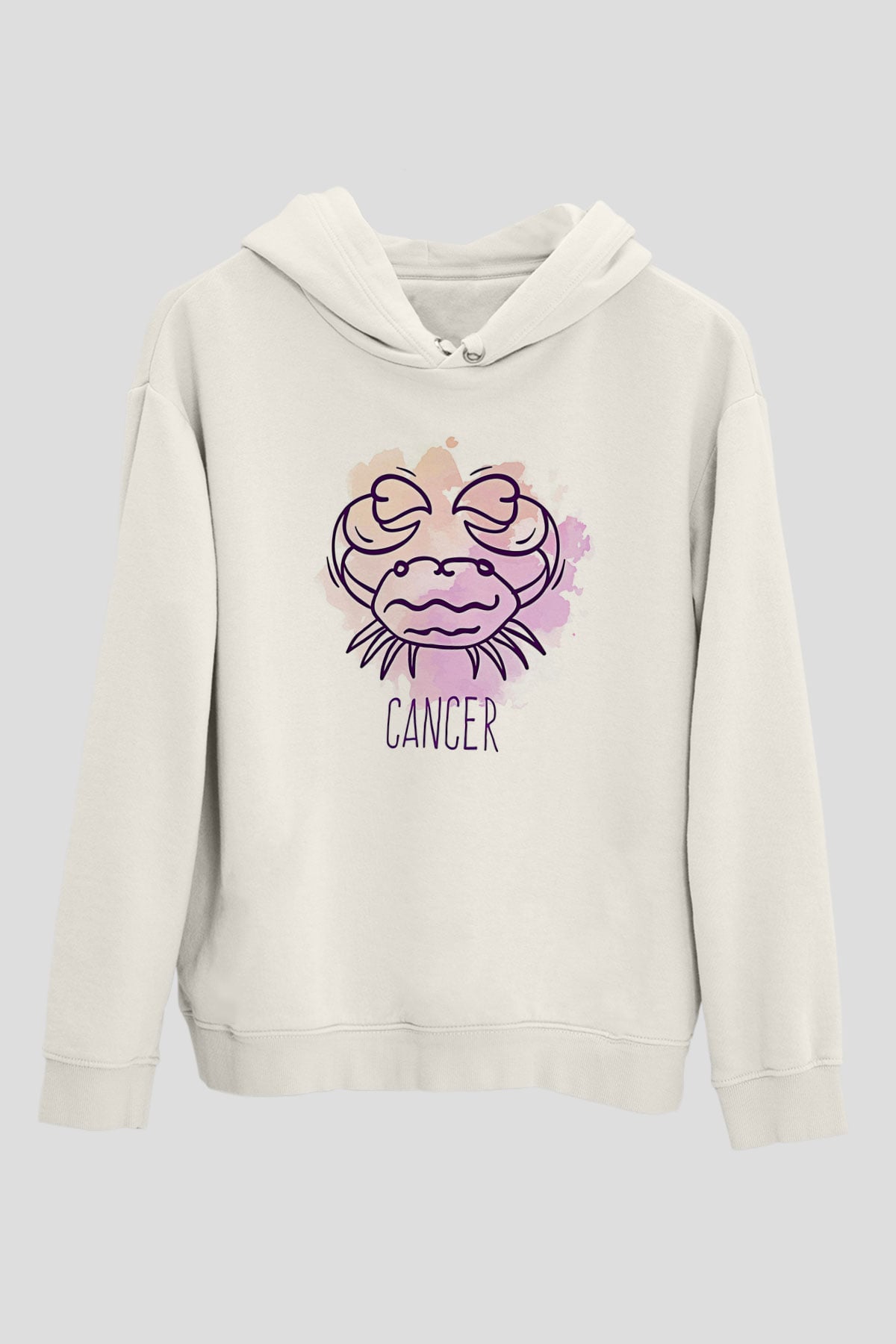 Yengeç Burcu Baskılı Beyaz Unisex Hoodie
