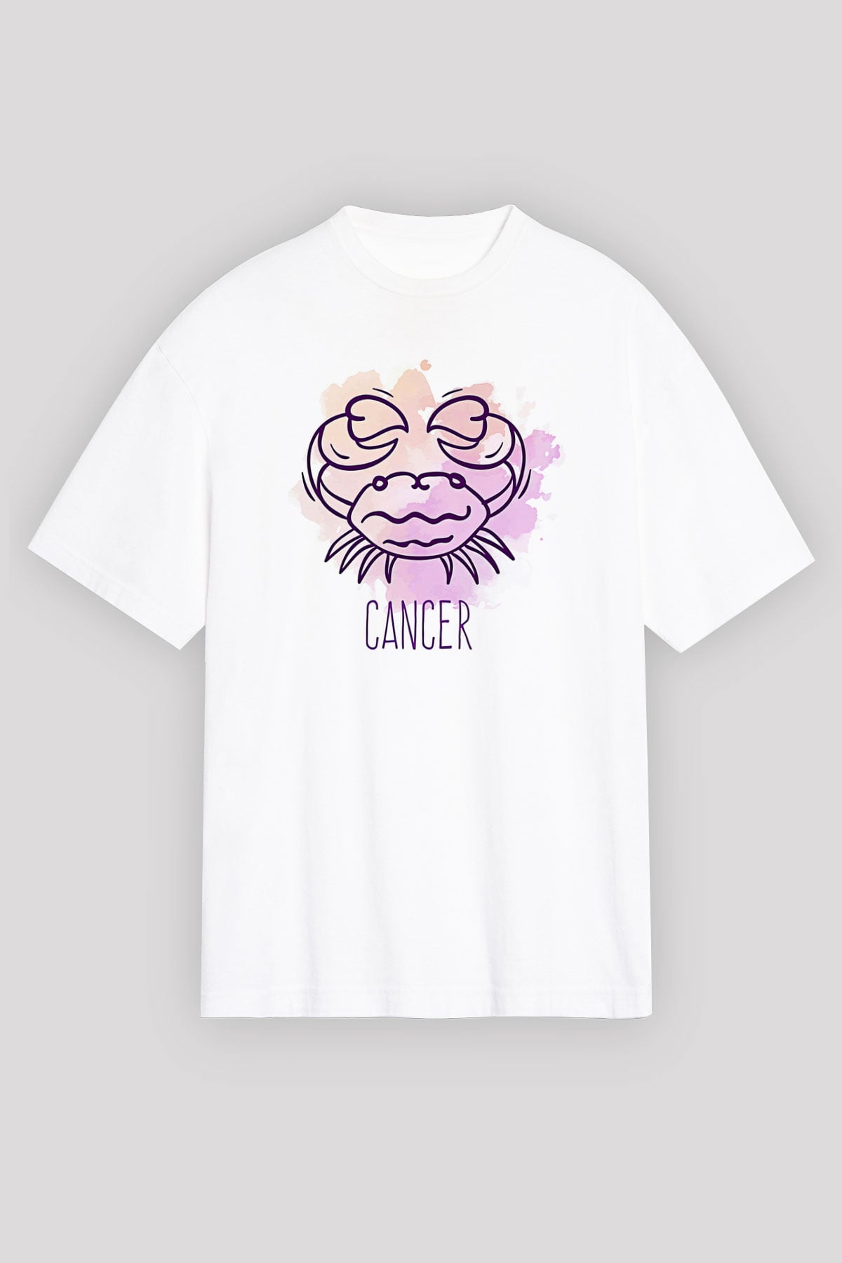 Yengeç Burcu Baskılı Beyaz Unisex Oversize Tişört - Tshirt