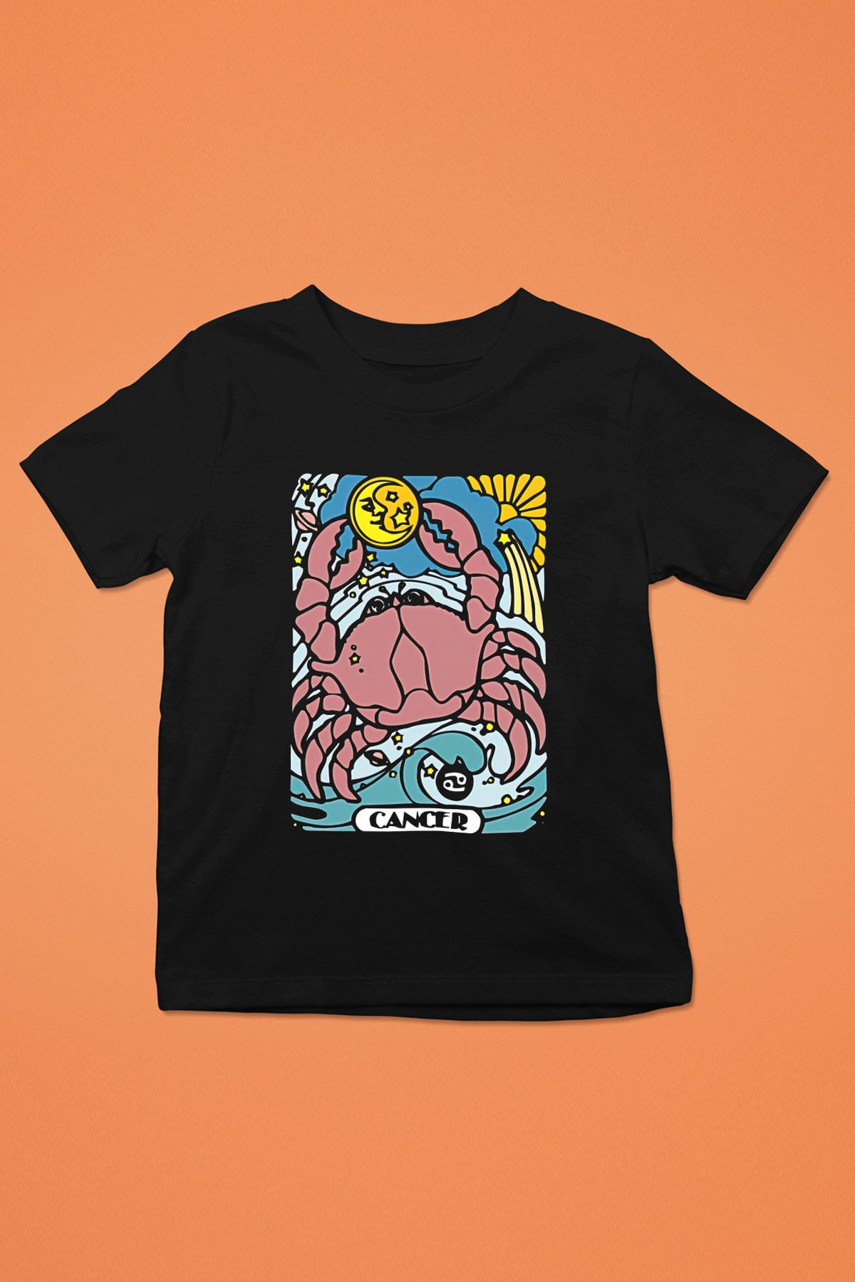 Yengeç Burcu Baskılı Unisex Siyah Çocuk Tişört - Tshirt