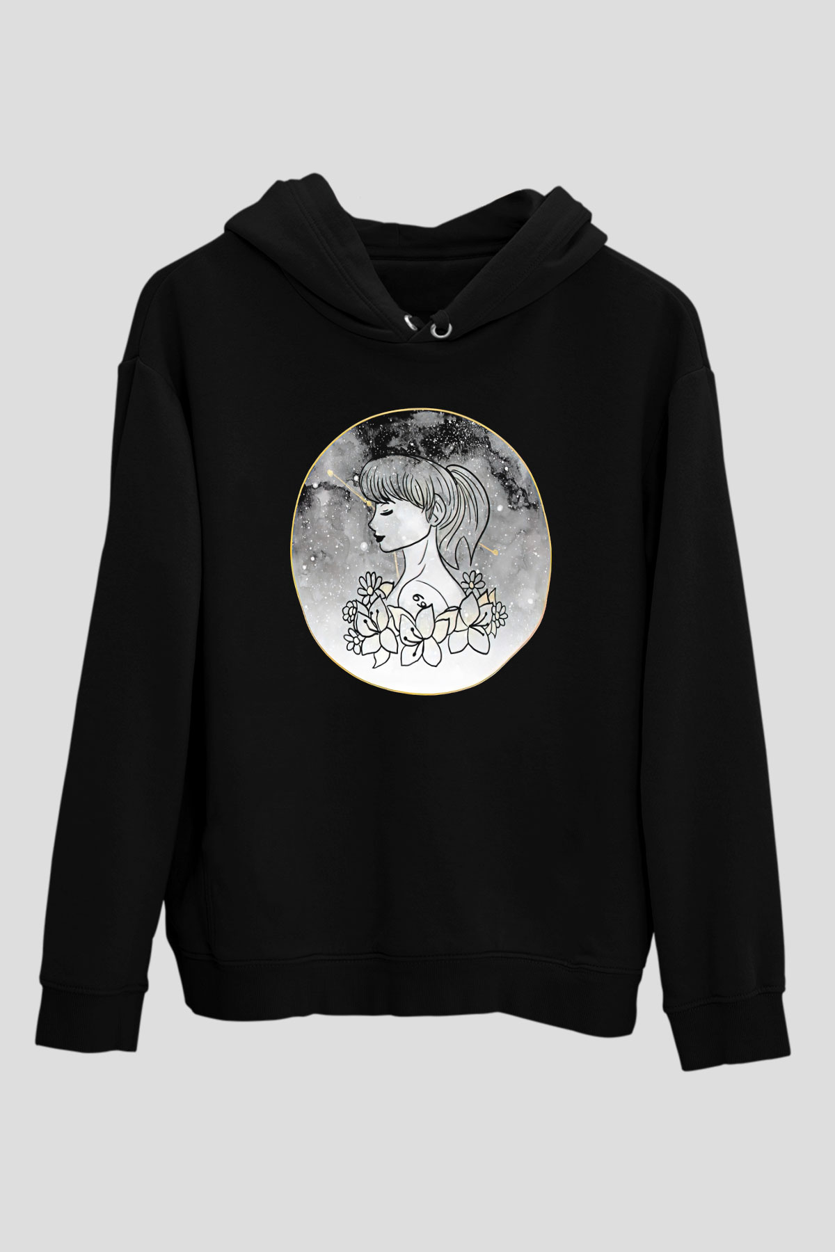 Yengeç Burcu Baskılı Unisex Siyah Hoodie