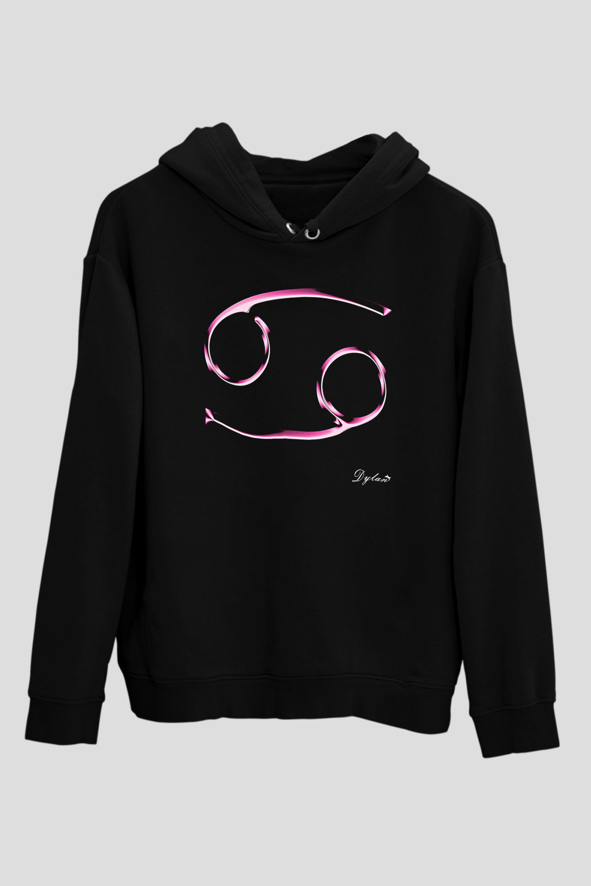Yengeç Burcu Baskılı Unisex Siyah Hoodie
