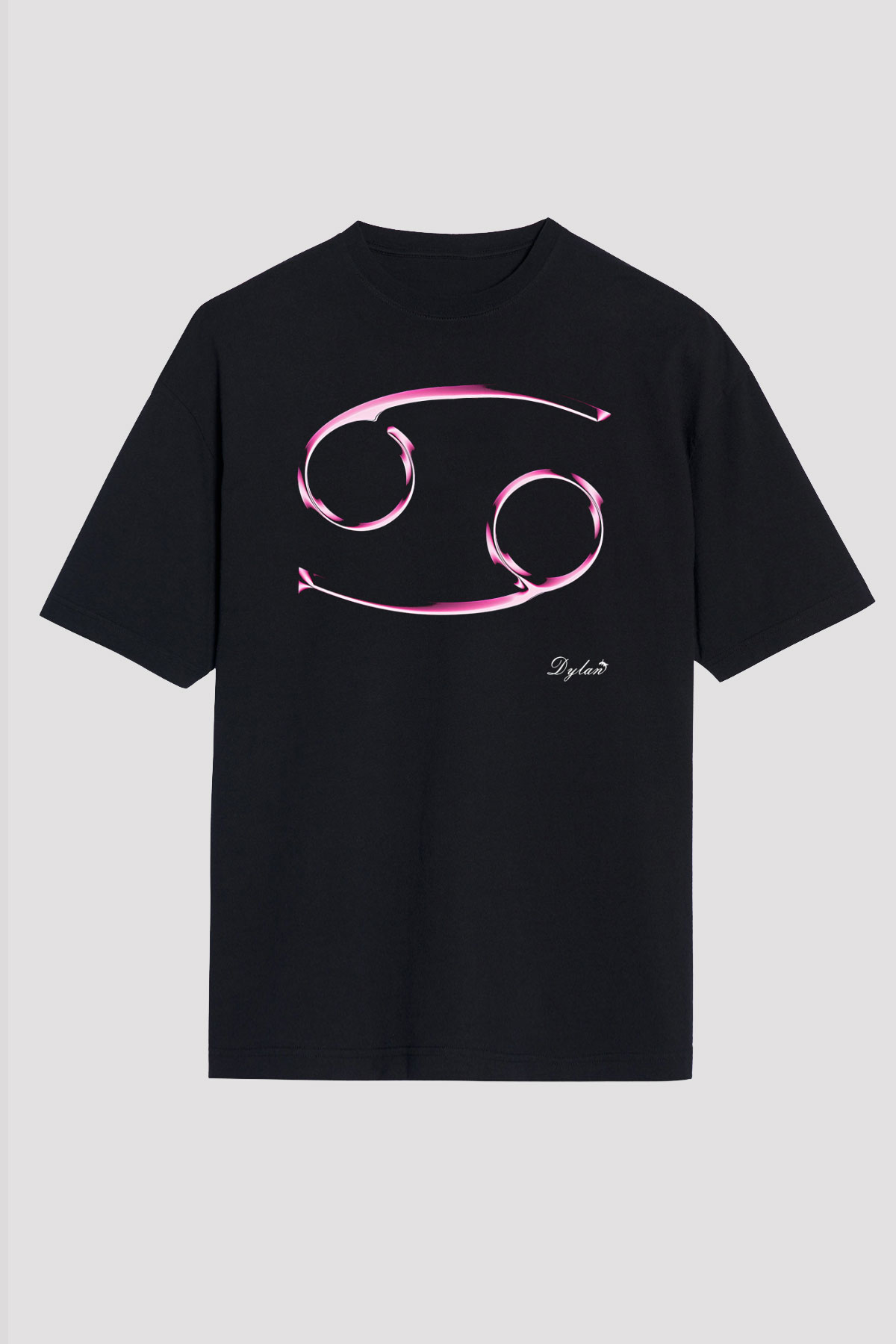 Yengeç Burcu Baskılı Unisex Siyah Oversize Tişört - Tshirt