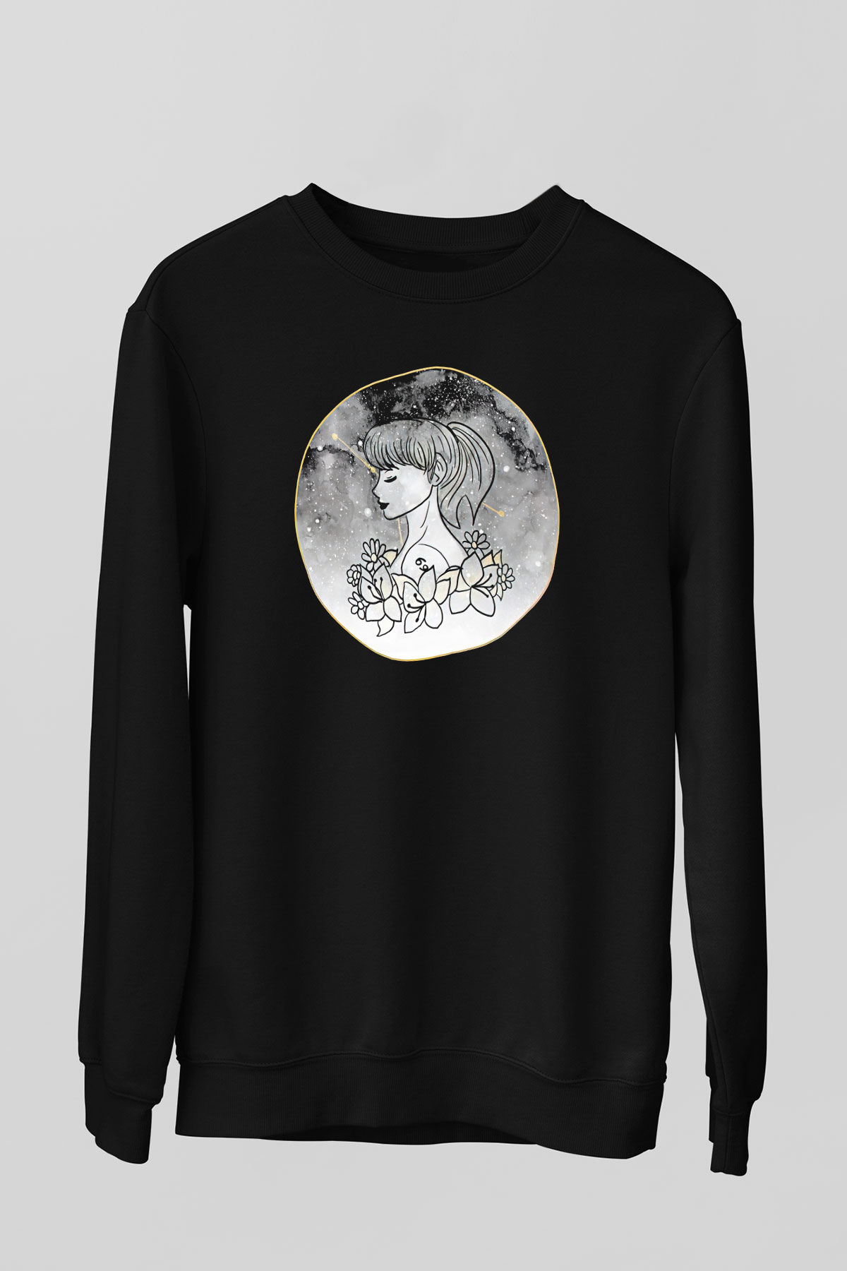 Yengeç Burcu Baskılı Unisex Siyah Sweatshirt