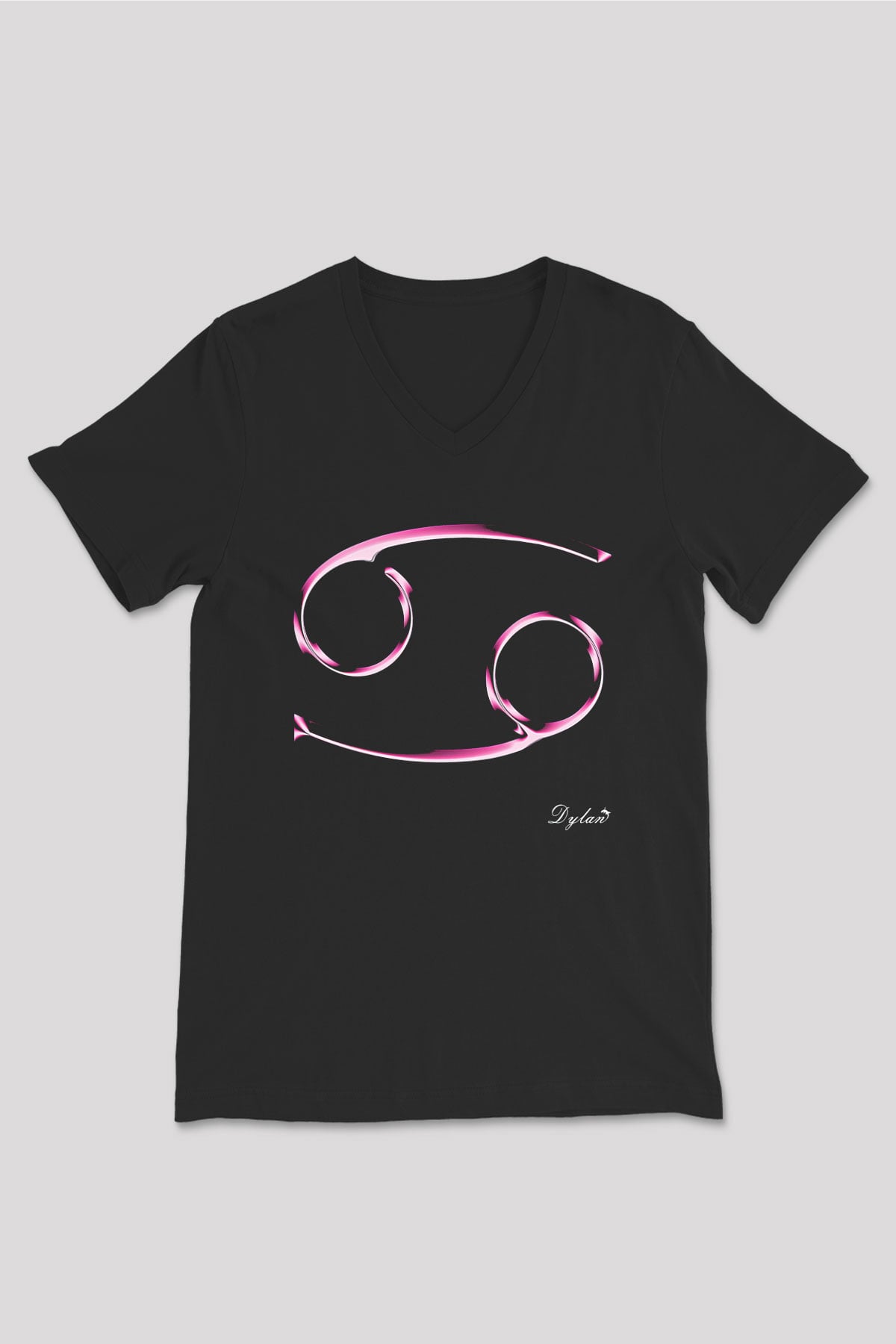 Yengeç Burcu Baskılı Unisex Siyah V Yaka Tişört - Tshirt