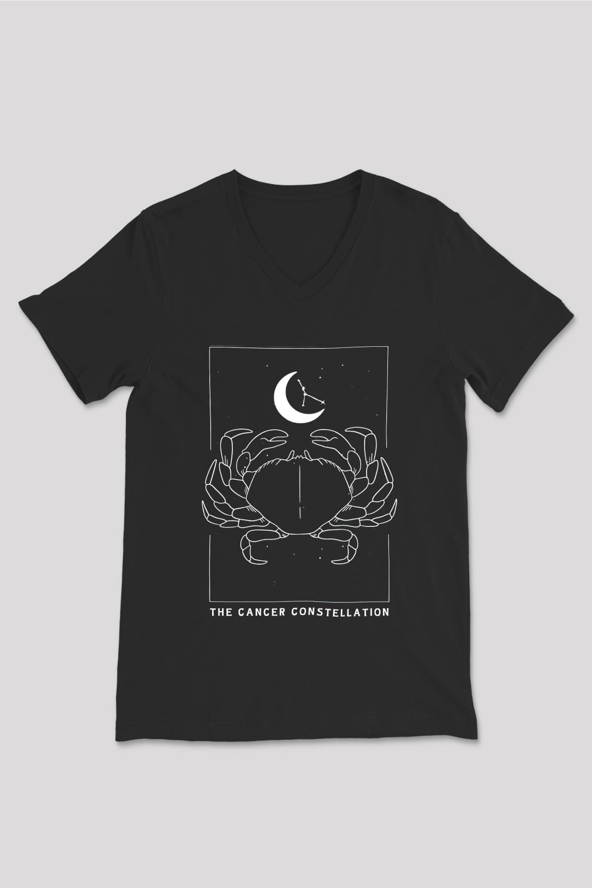 Yengeç Burcu Baskılı Unisex Siyah V Yaka Tişört - Tshirt