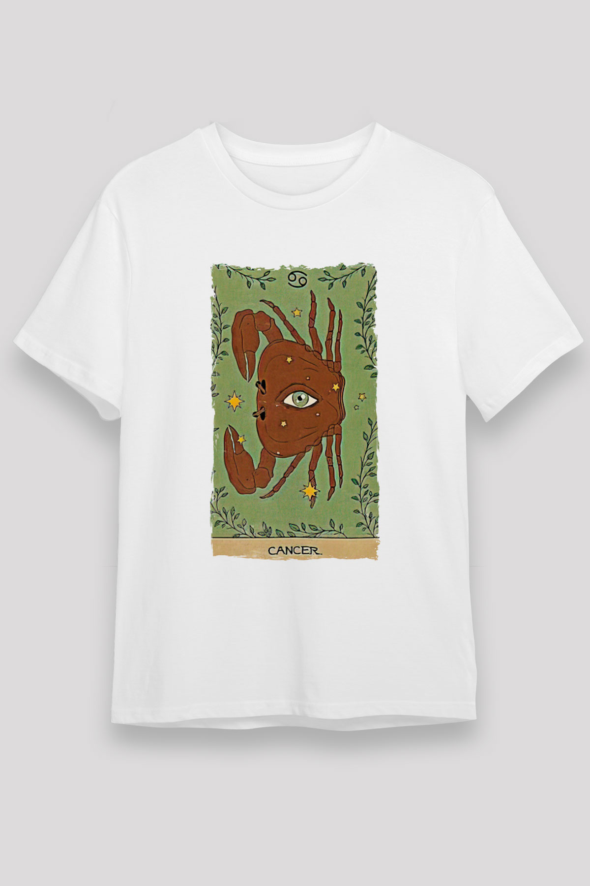 Yengeç Burcu Unisex Baskılı Beyaz Tişört - Tshirt