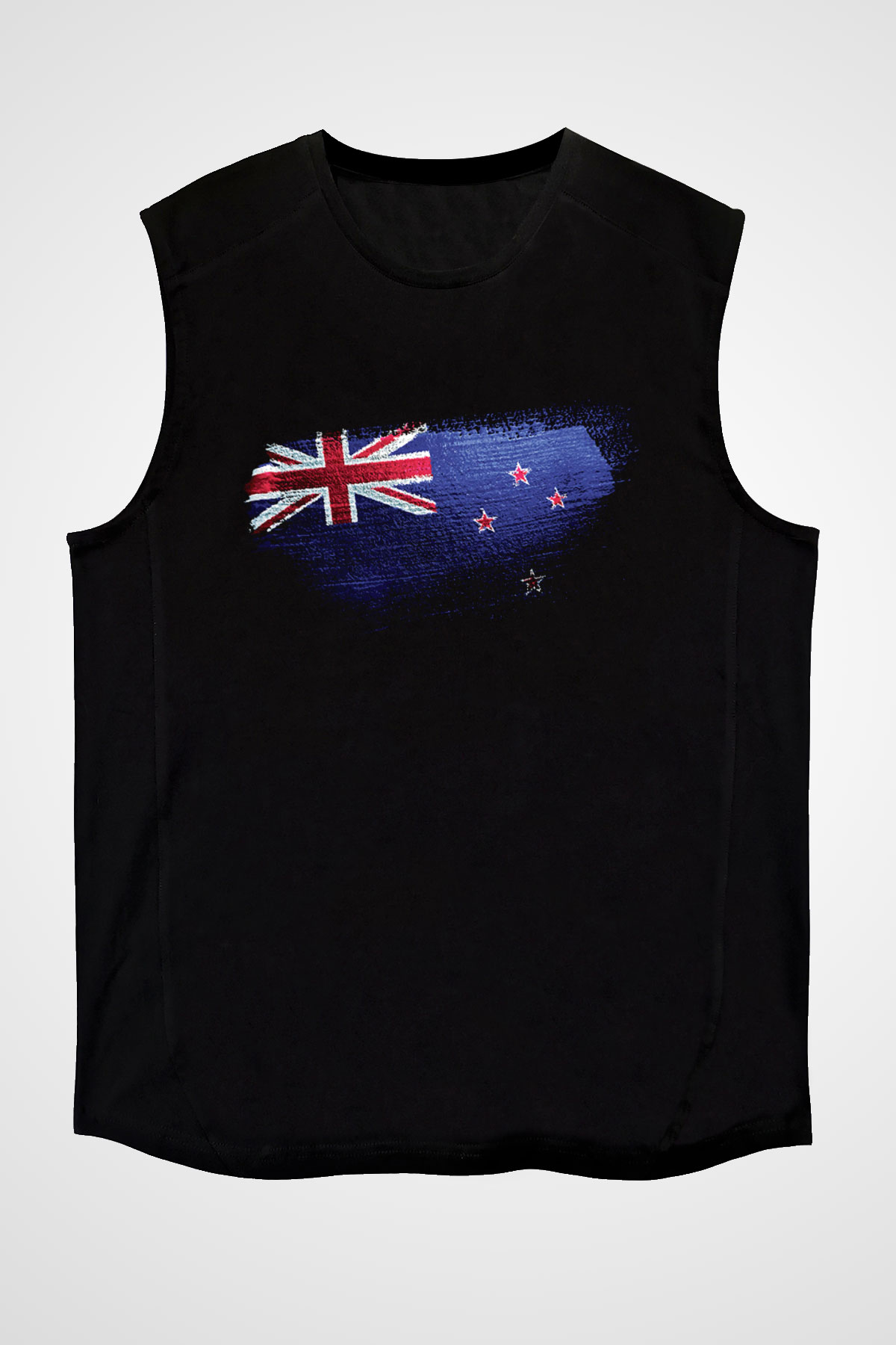 Yeni Zelanda - New Zealand Bayrağı Baskılı Unisex Siyah Kolsuz Tişört