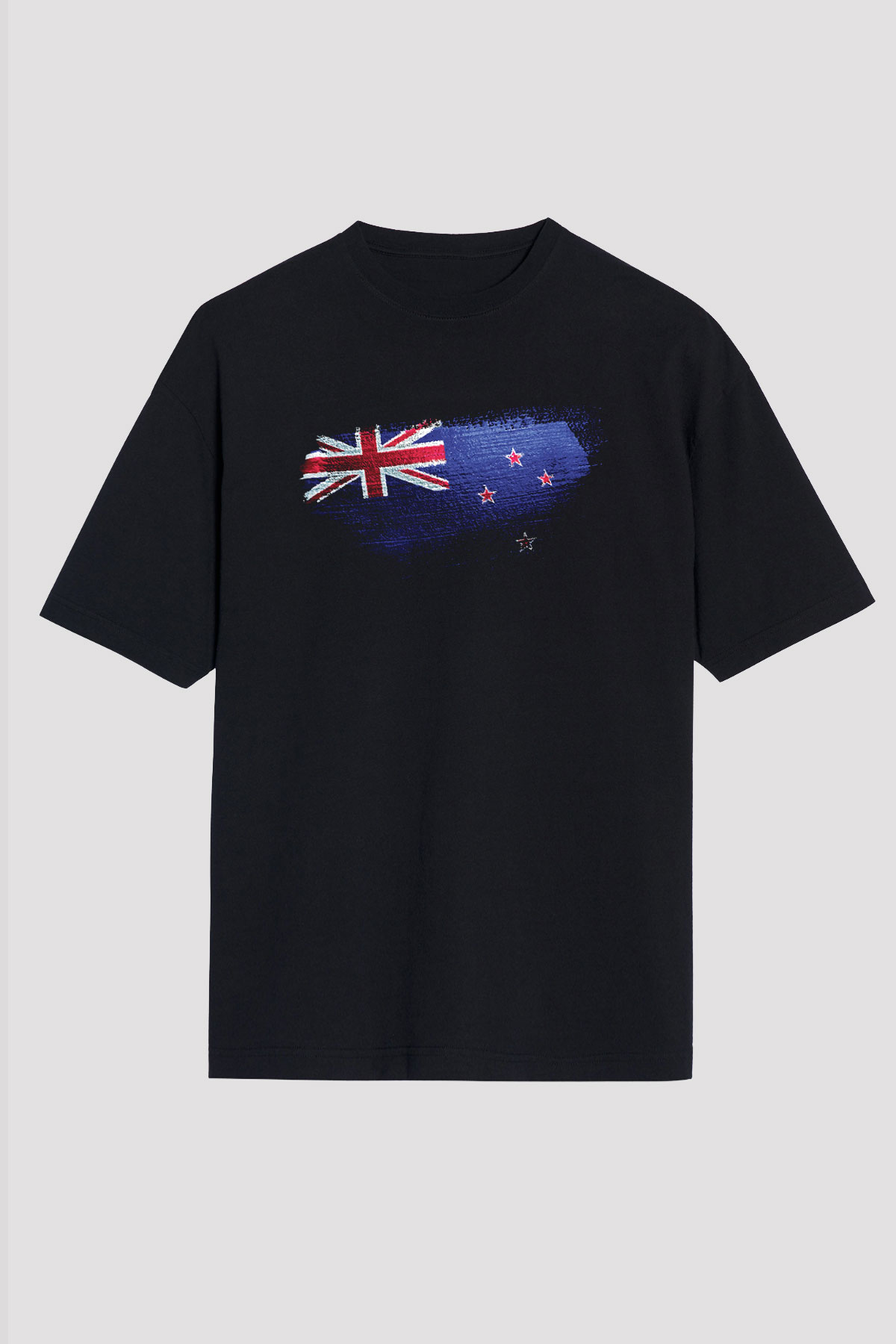 Yeni Zelanda - New Zealand Bayrağı Baskılı Unisex Siyah Oversize Tişört