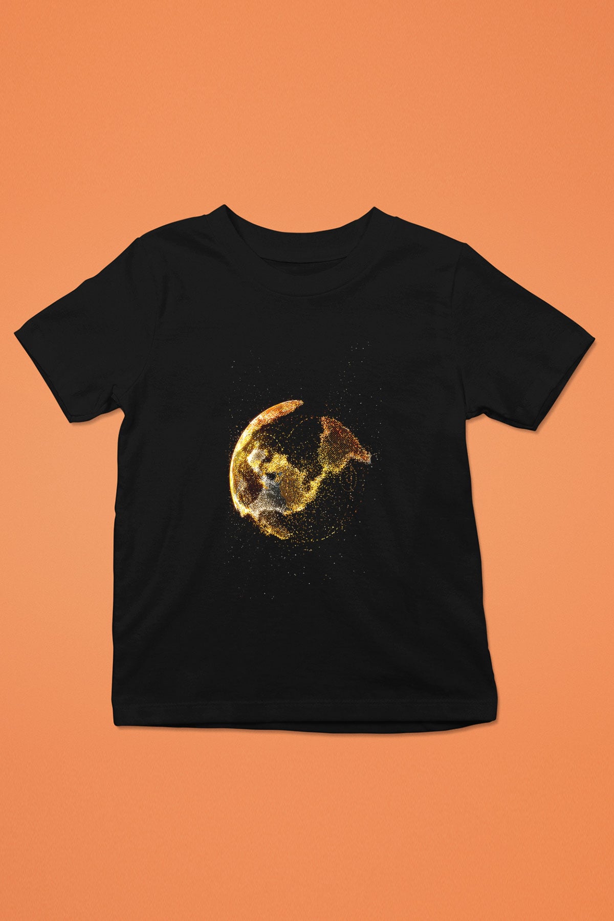 Yer yüzü Baskılı Siyah Unisex Çocuk Tişört