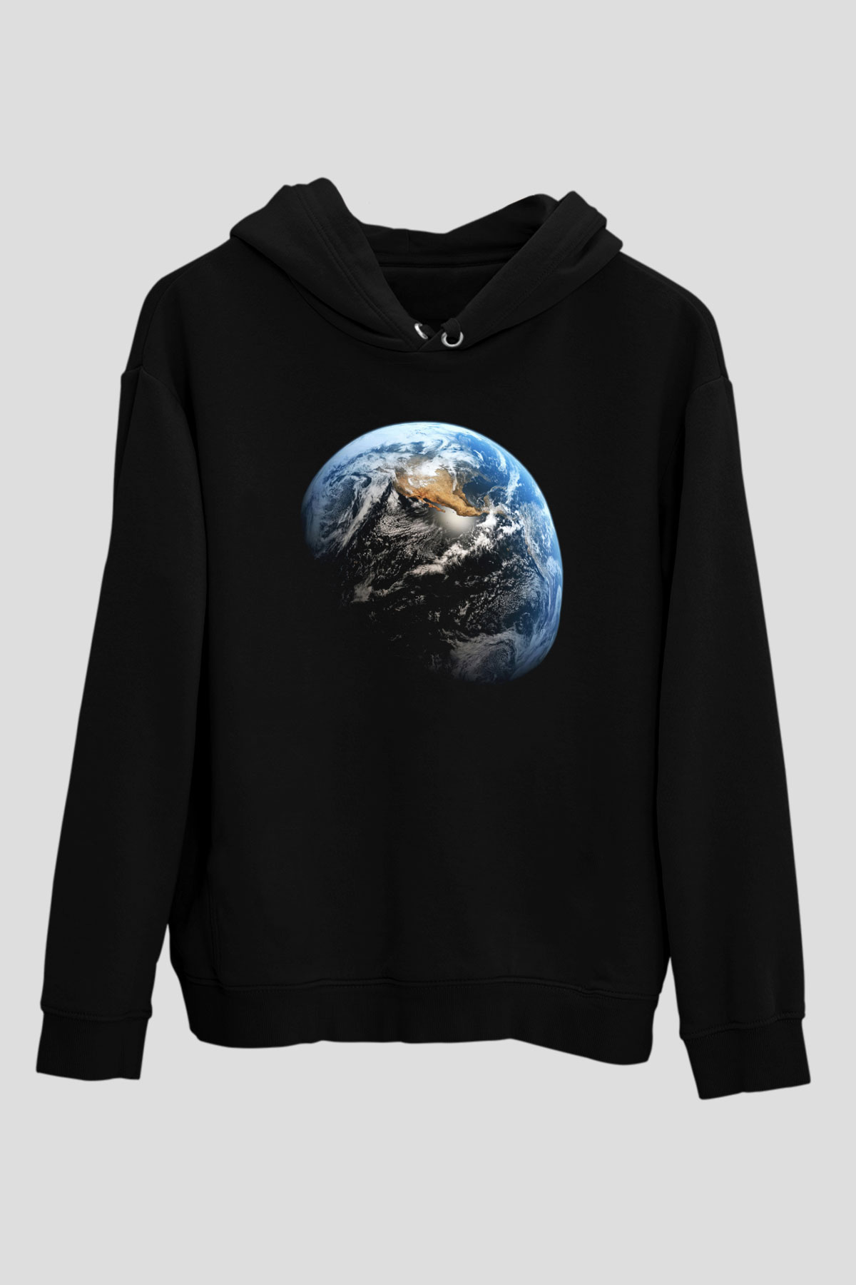Yer yüzü Siyah Unisex Hoodie