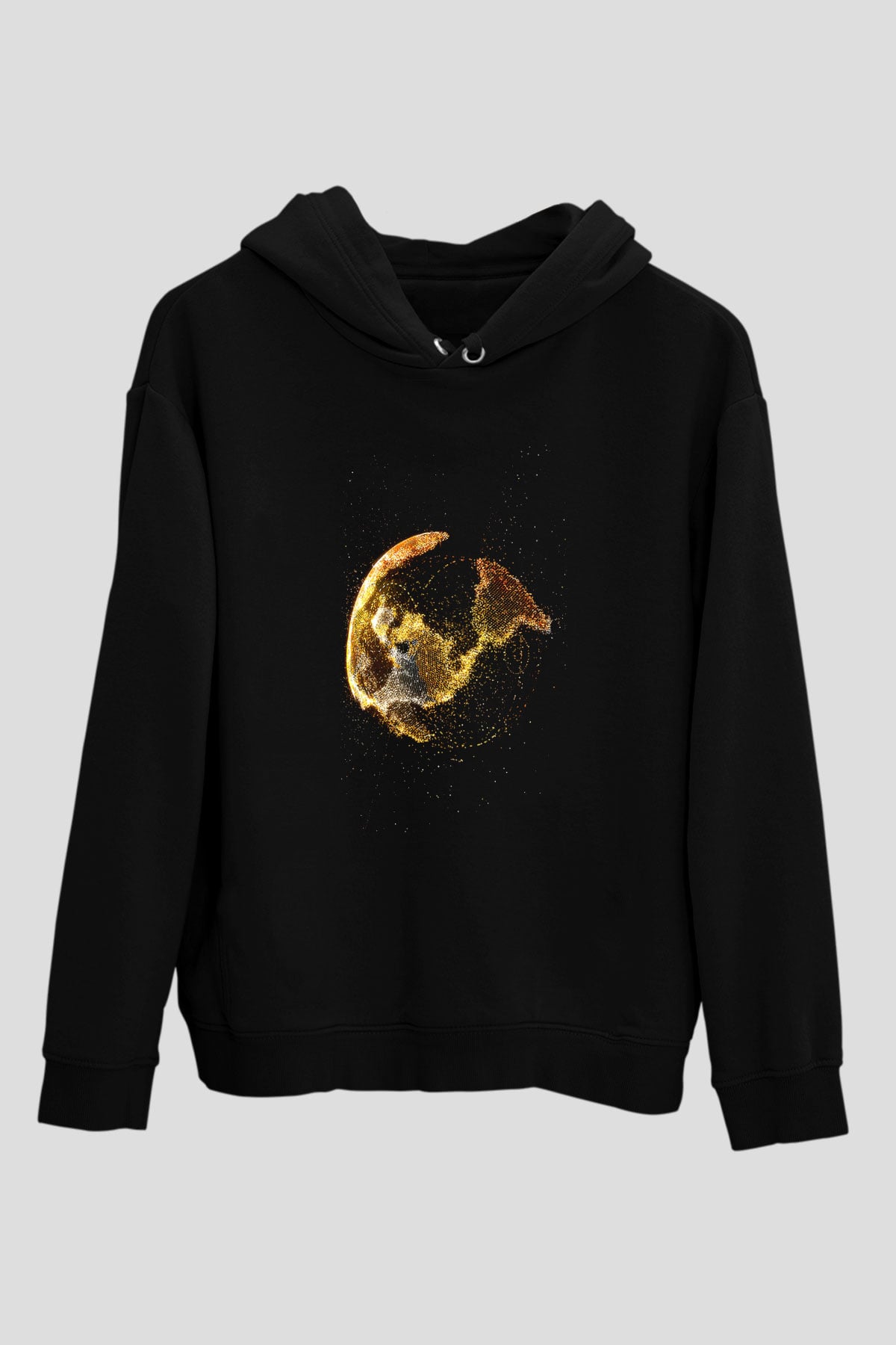 Yer yüzü Siyah Unisex Kapüşonlu Sweatshirt