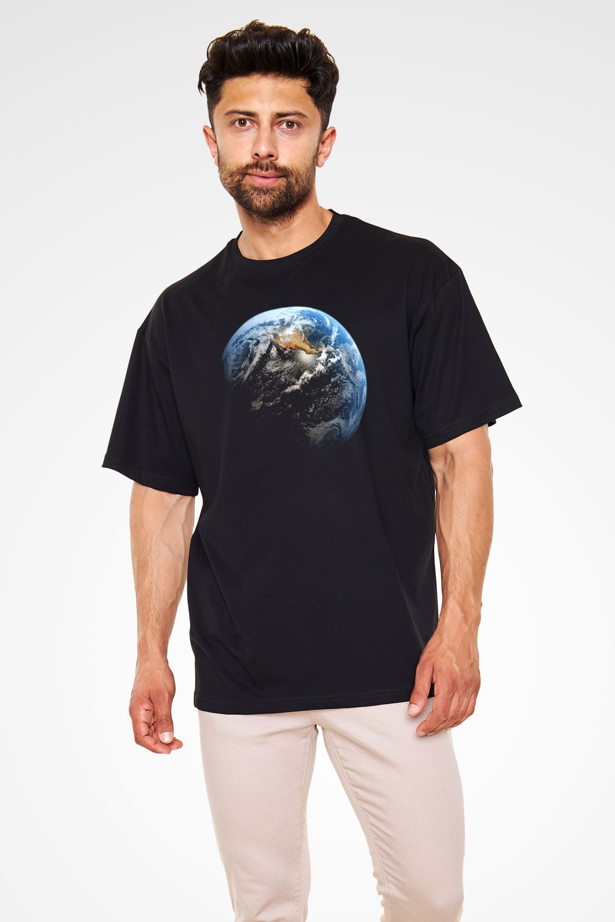 Yer yüzü Siyah Oversize Tişört Oversize T-shirt - TişörtFabrikası