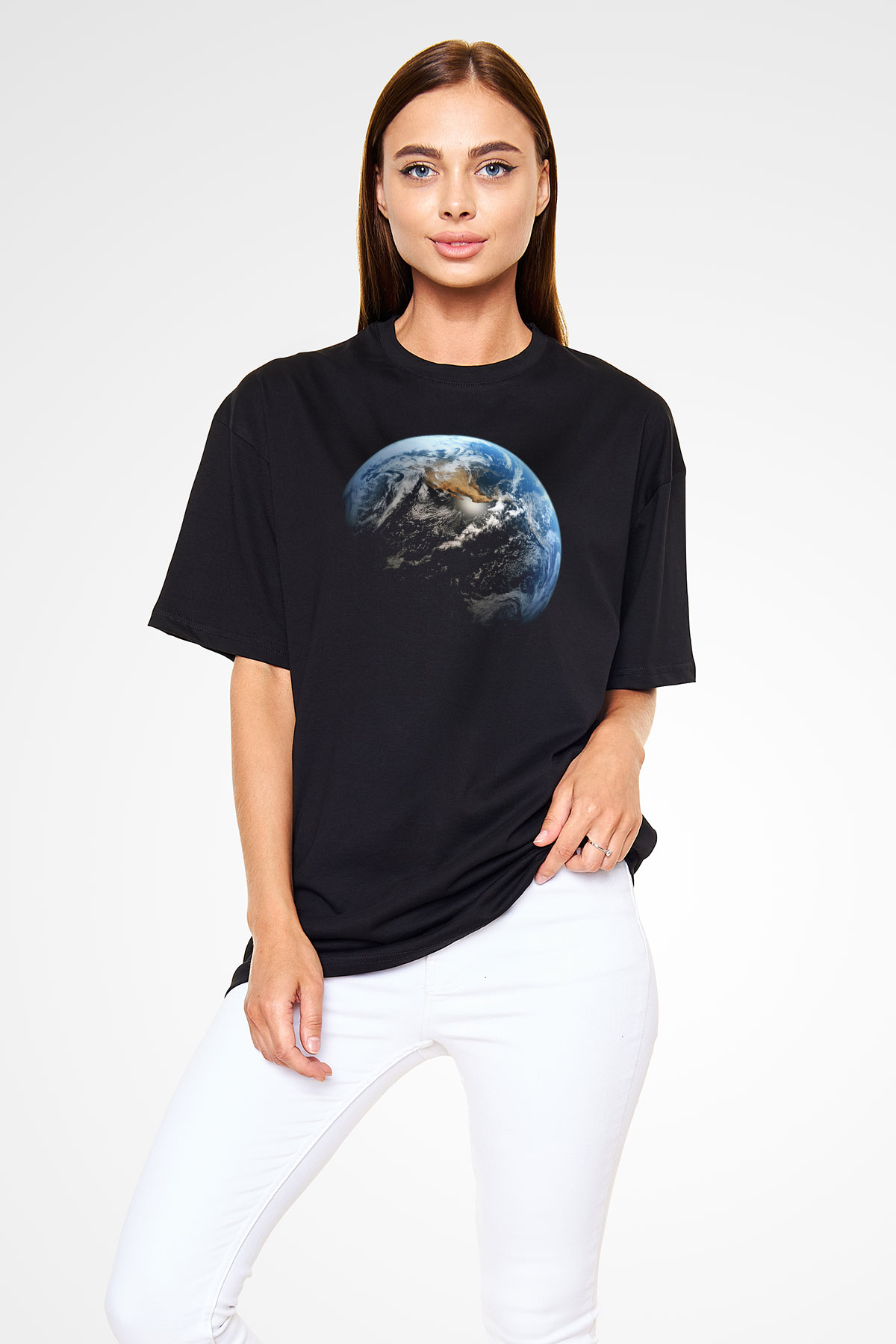 Yer yüzü Siyah Oversize Tişört Oversize T-shirt - TişörtFabrikası