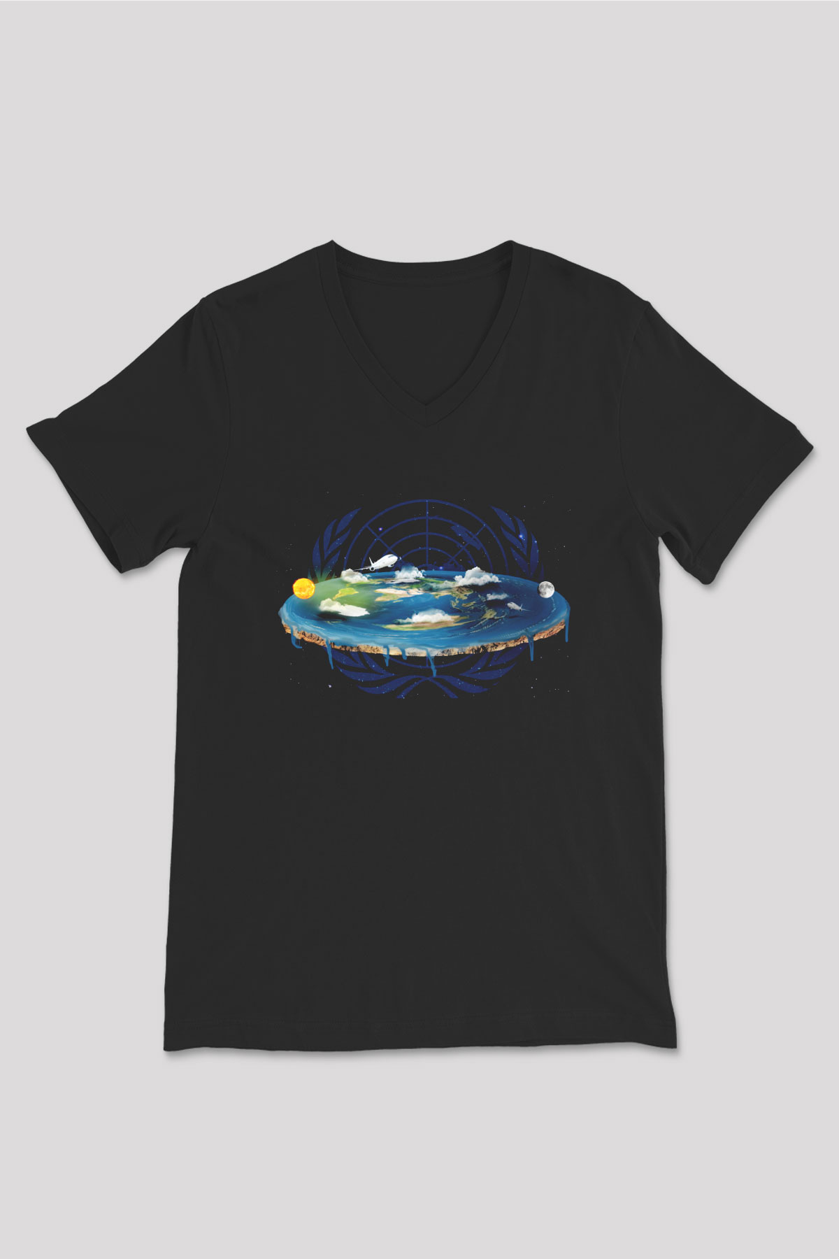 Yer yüzü Siyah Unisex V Yaka Tişört T-Shirt