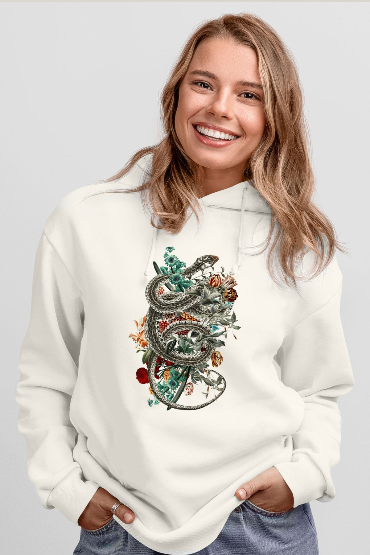 Yılan Beyaz Unisex Hoodie