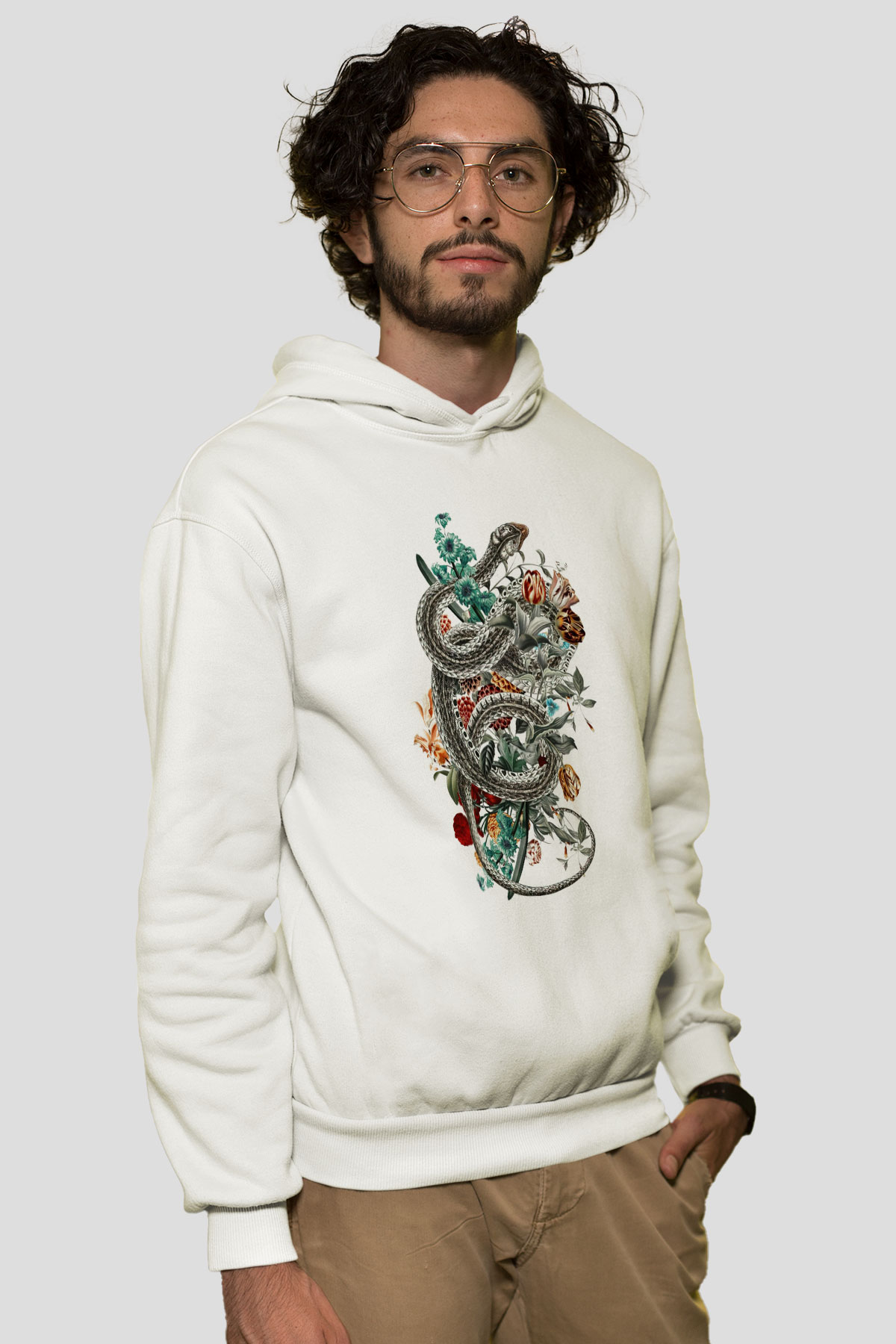 Yılan Beyaz Unisex Hoodie