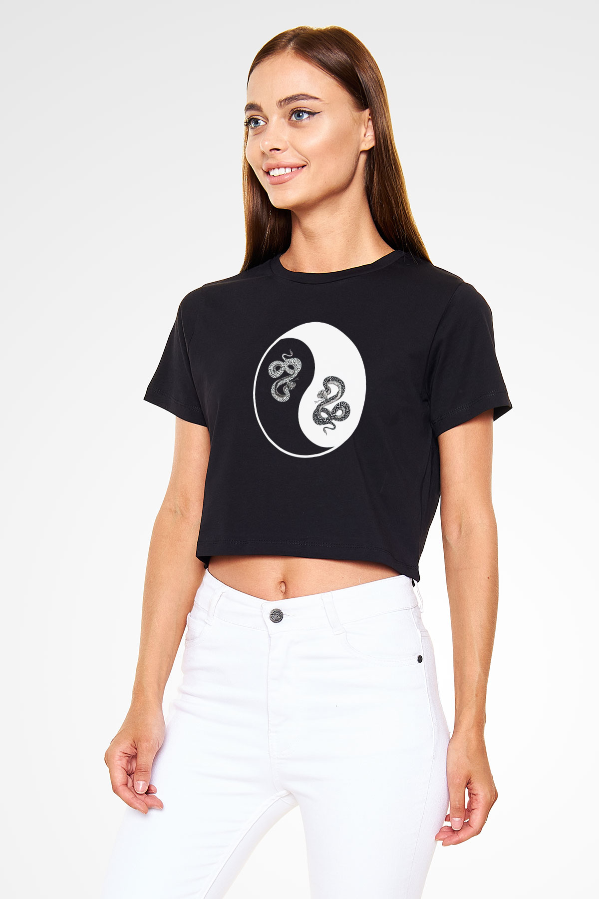 Yılan Siyah  Crop Top Tişört