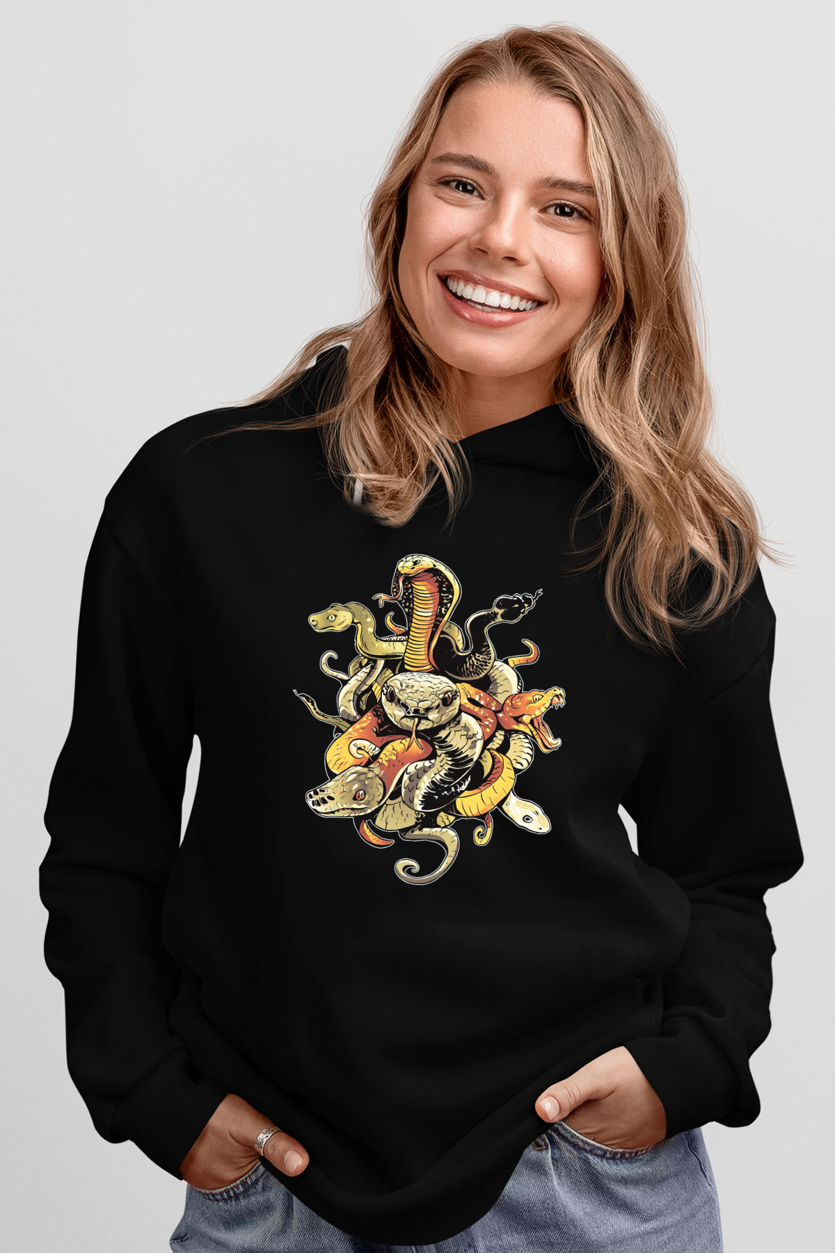 Yılan Siyah Unisex Hoodie