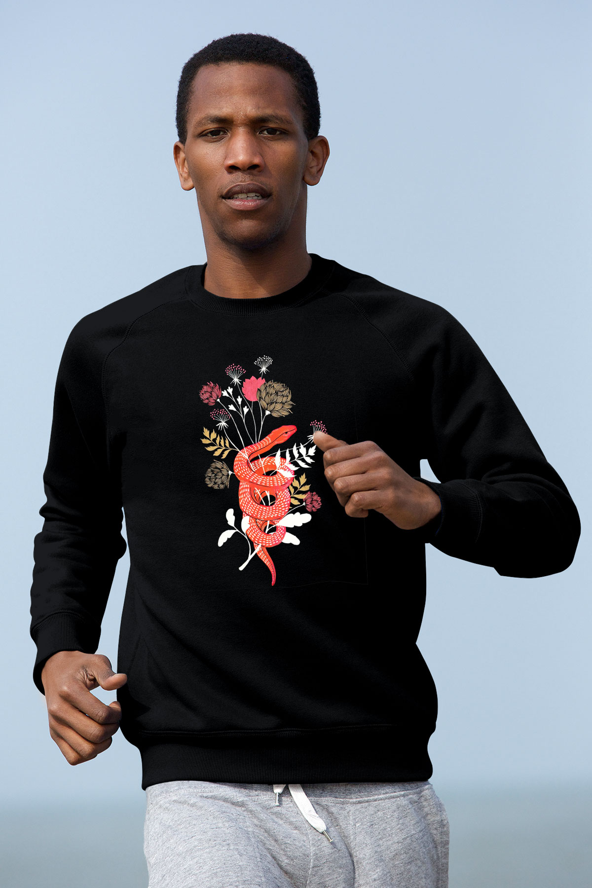 Yılan Siyah Unisex Sweatshirt