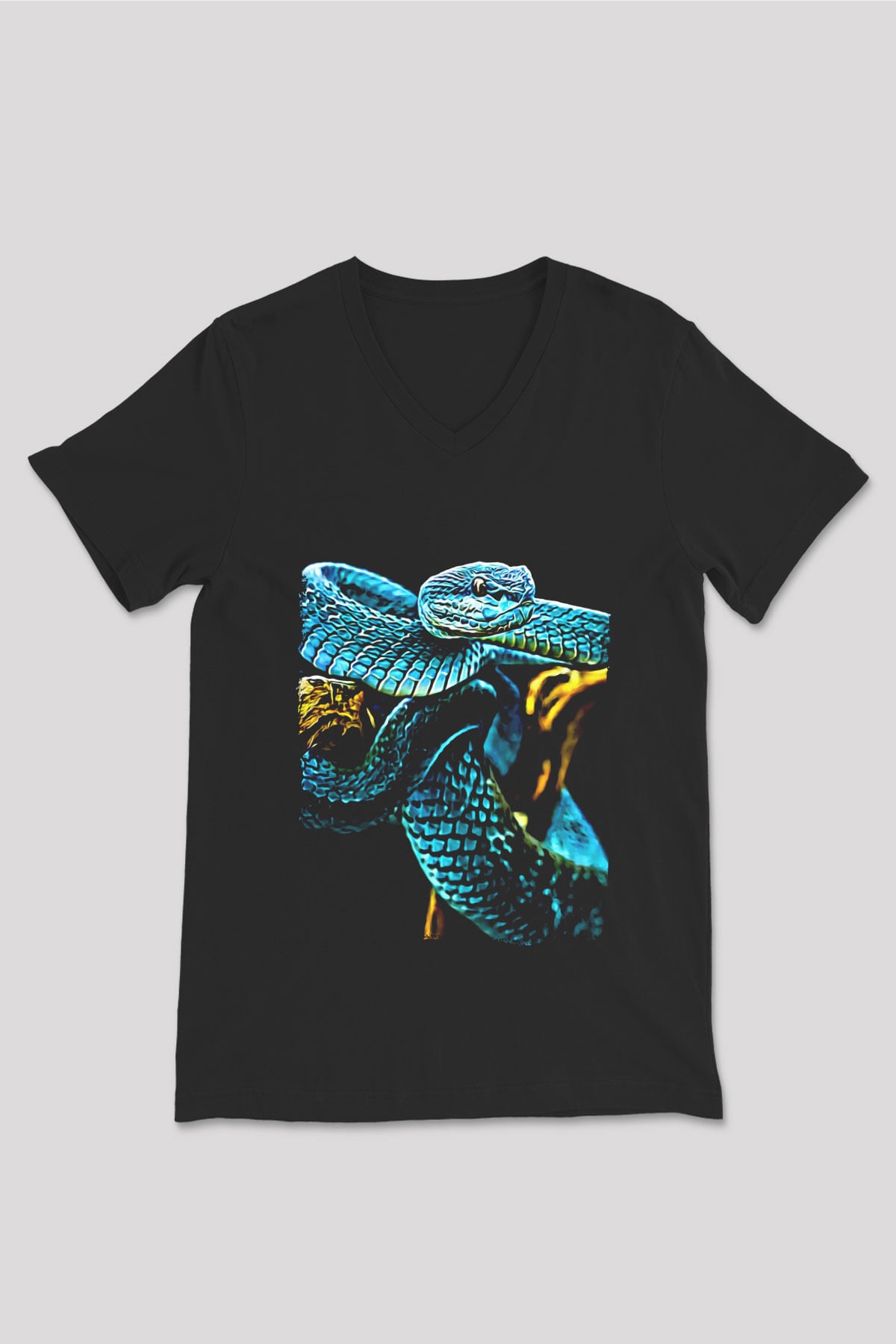 Yılan Siyah Unisex V Yaka Tişört