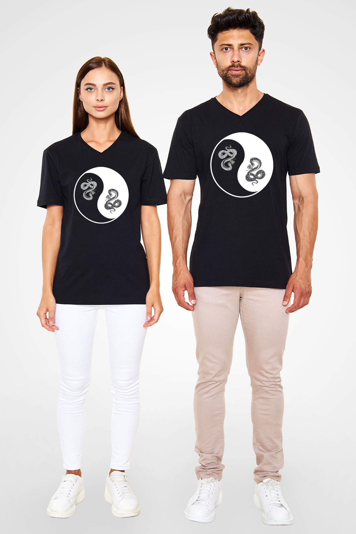 Yılan Siyah Unisex V Yaka Tişört