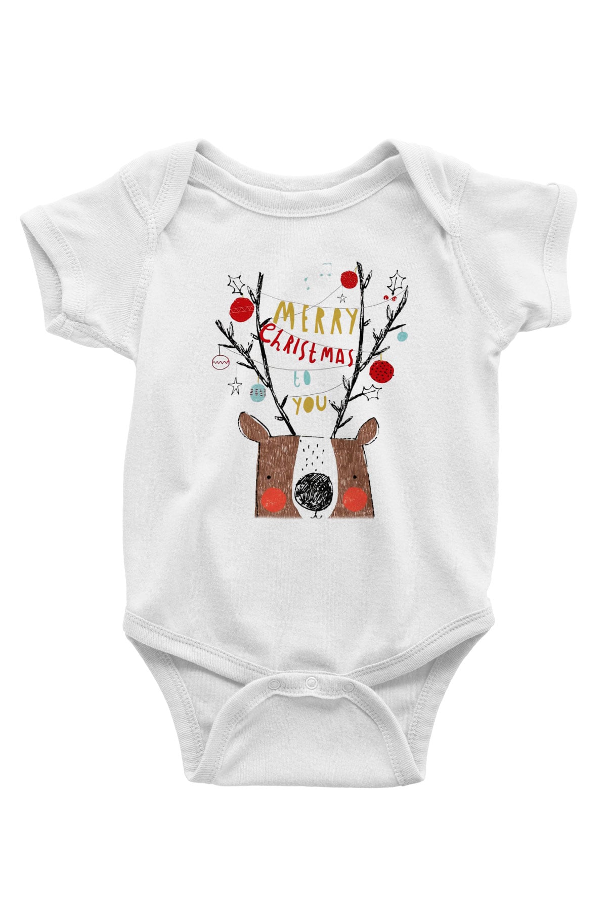 Yılbaşı Baskılı Beyaz Unisex Bebek Body - Zıbın