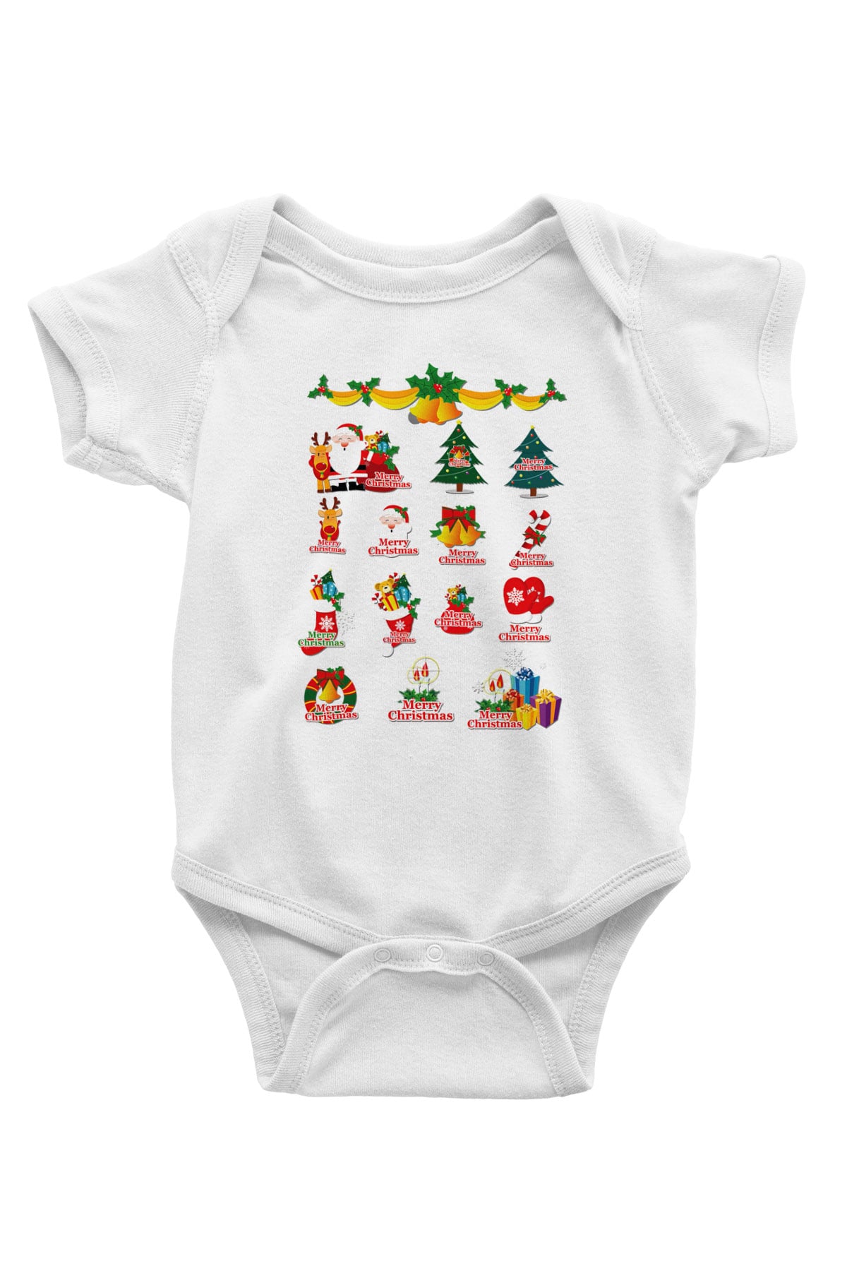 Yılbaşı Baskılı Beyaz Unisex Bebek Body - Zıbın