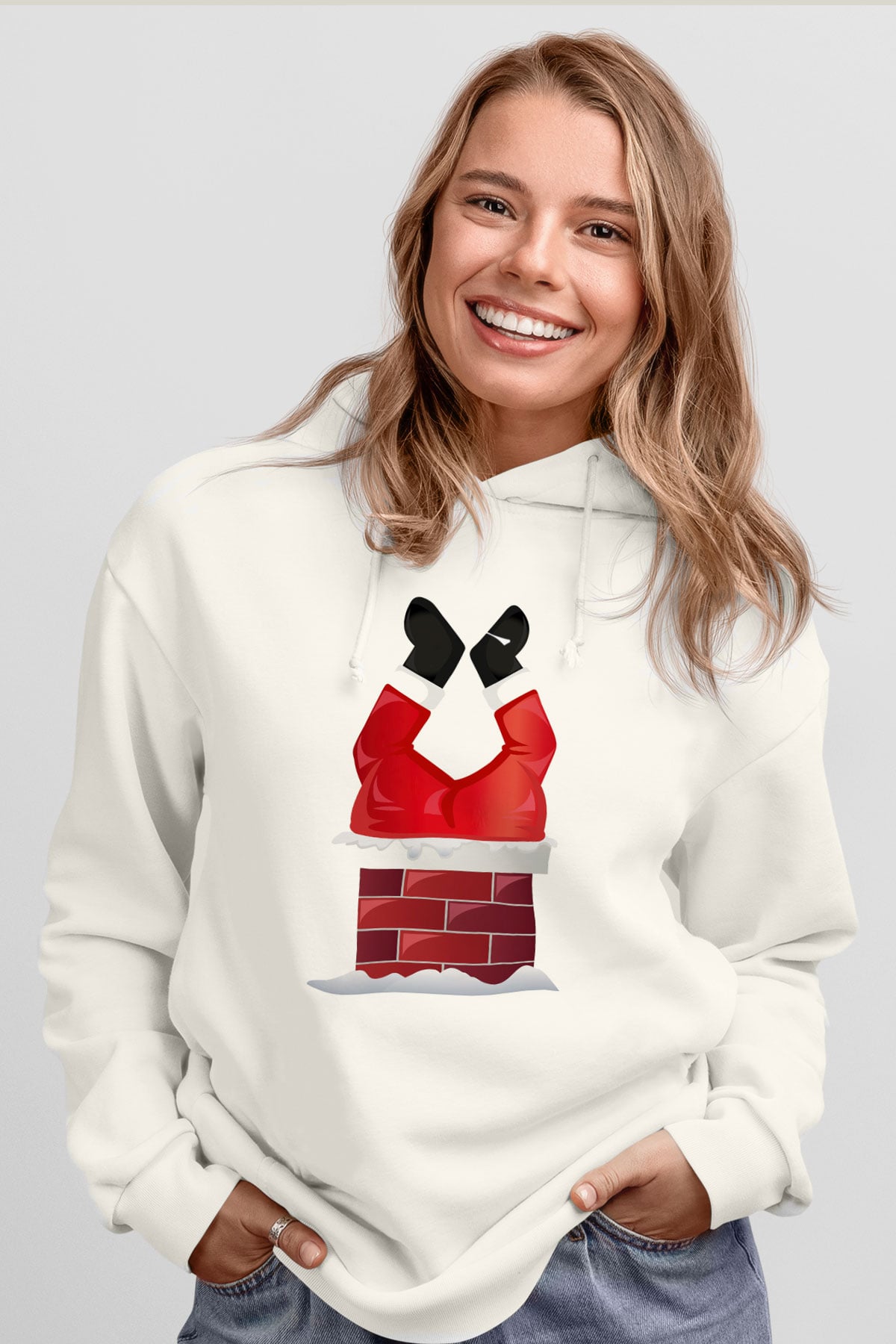 Yılbaşı Beyaz Unisex Kapşonlu Sweatshirt
