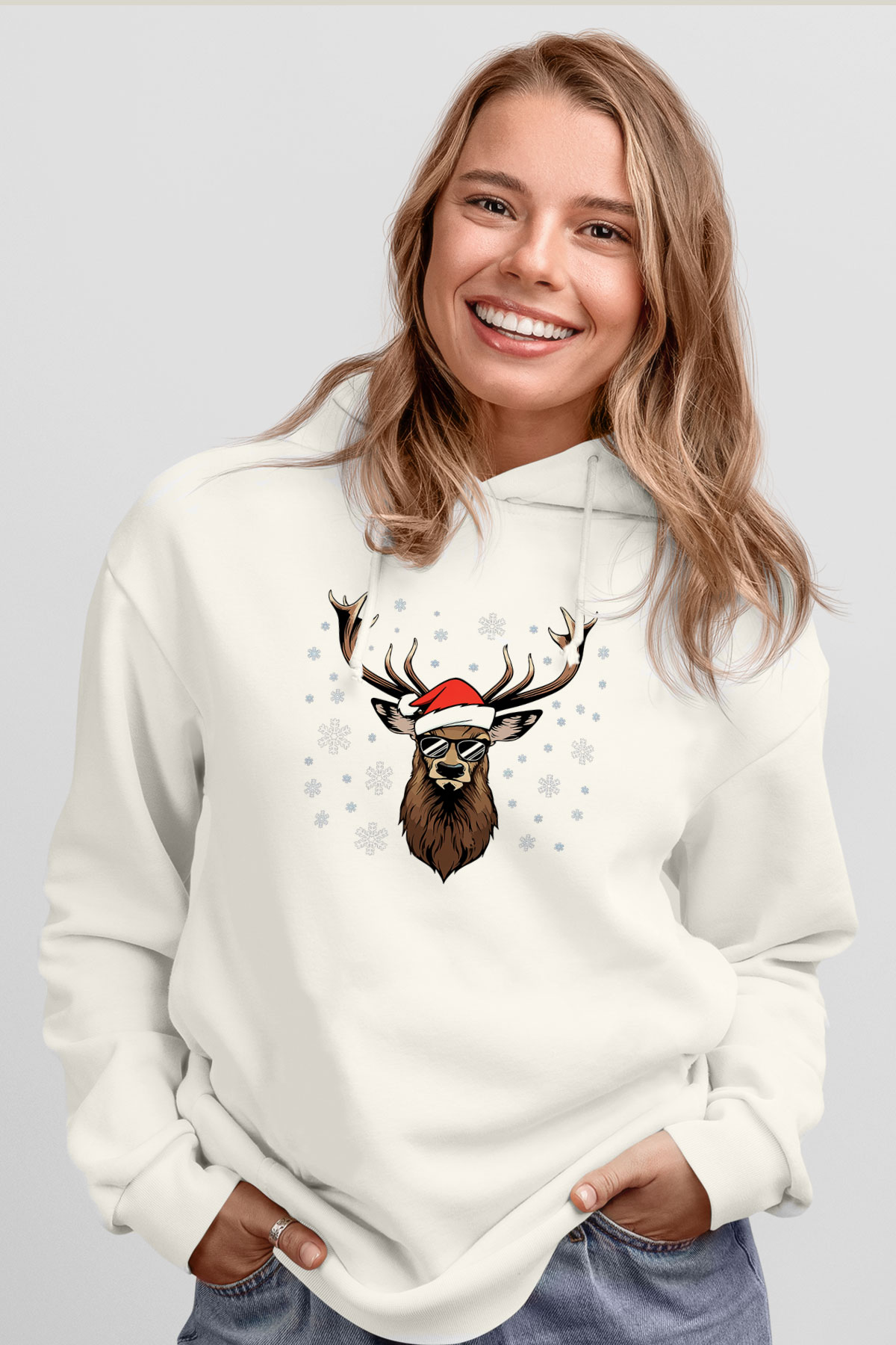 Yılbaşı Beyaz Unisex Kapşonlu Sweatshirt