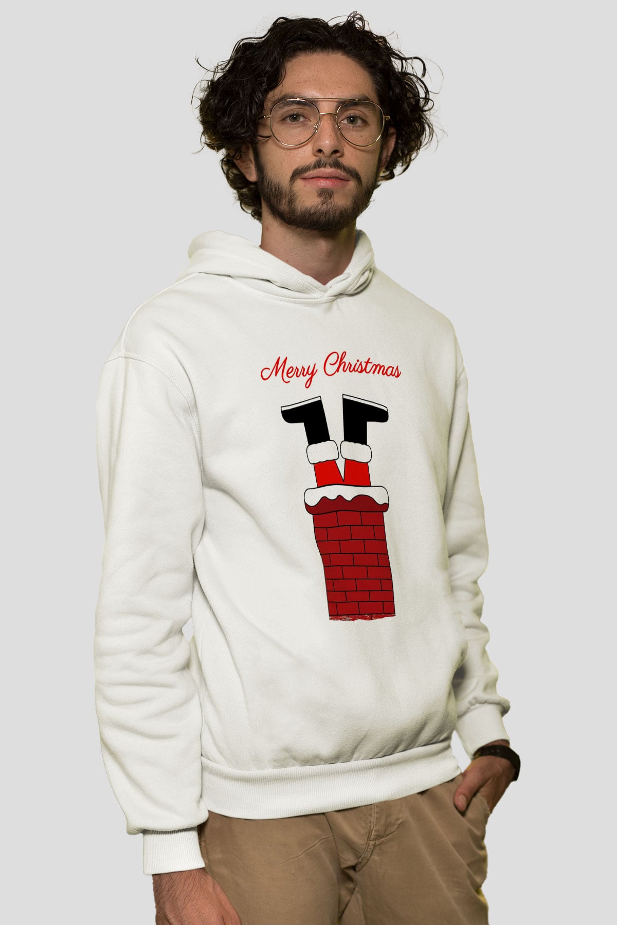 Yılbaşı Beyaz Unisex Kapüşonlu Sweatshirt