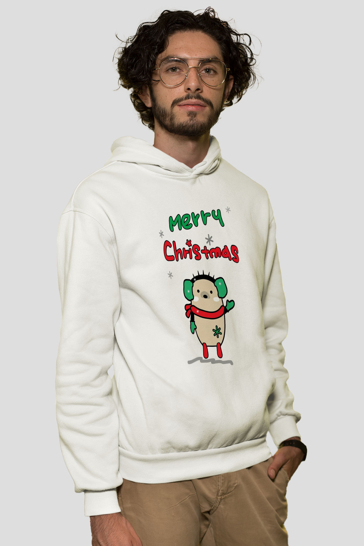 Yılbaşı Beyaz Unisex Kapüşonlu Sweatshirt
